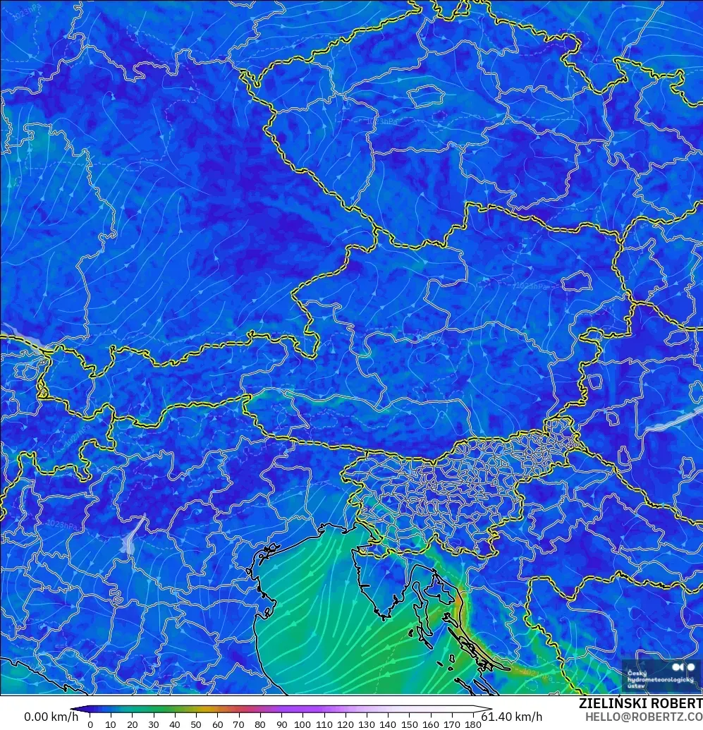 ALADIN CZ 2.3 km model - Austria, Wind at 10m