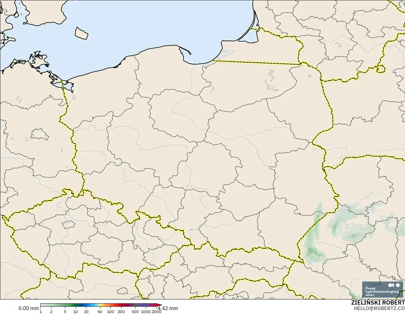 ALADIN CZ 2.3 km model - Poland, Precipitation Accumulation