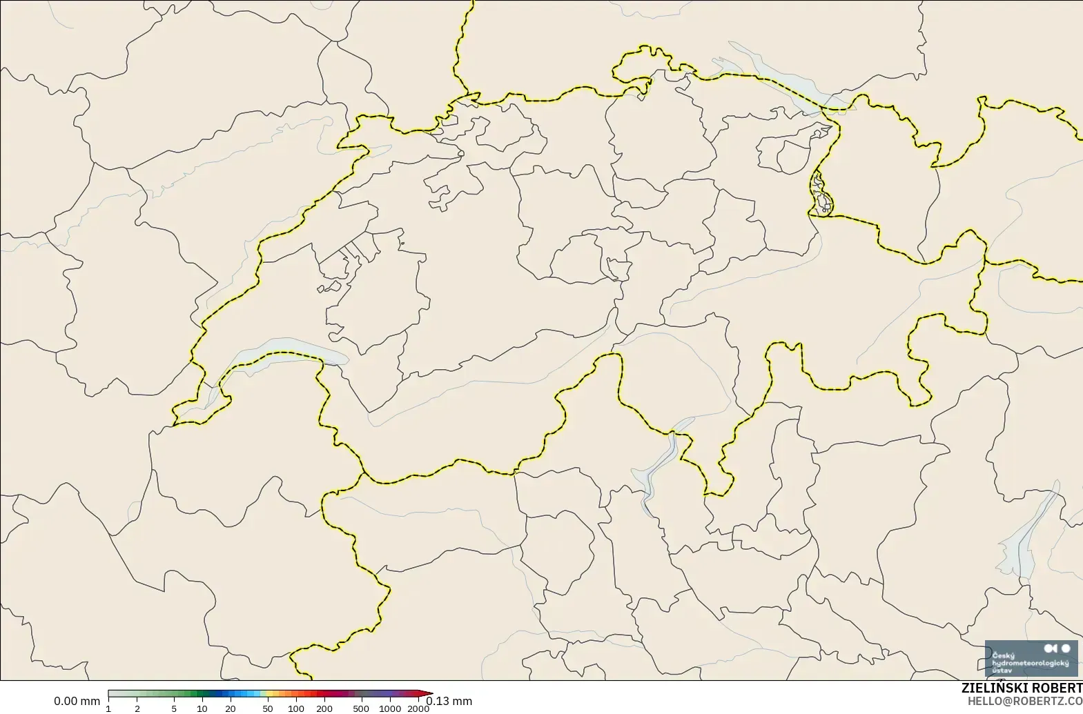ALADIN CZ 2.3 km model - Switzerland, Precipitation Accumulation