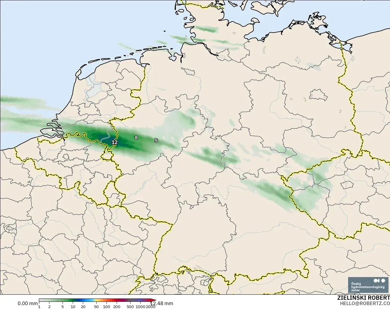 ALADIN CZ 2.3 km model - Germany, Precipitation Accumulation