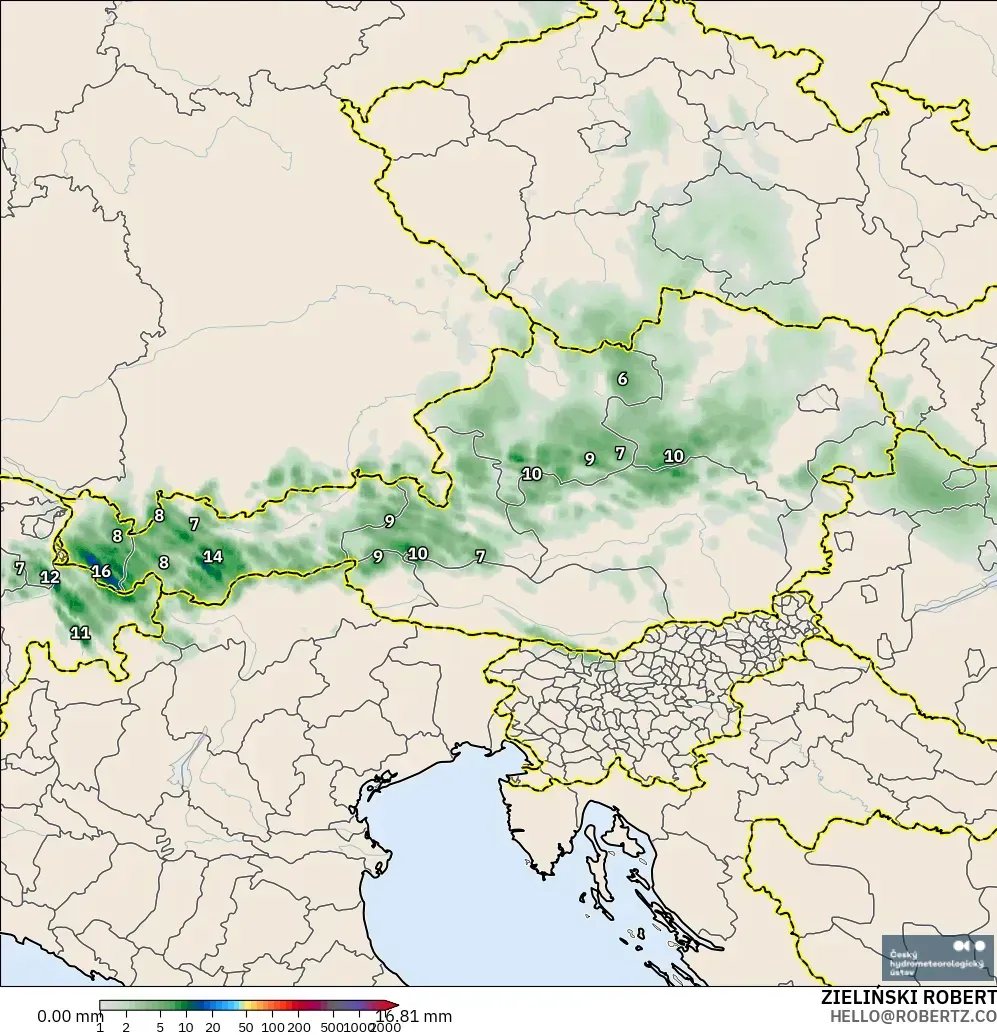 ALADIN CZ 2.3 km model - Austria, Precipitation Accumulation