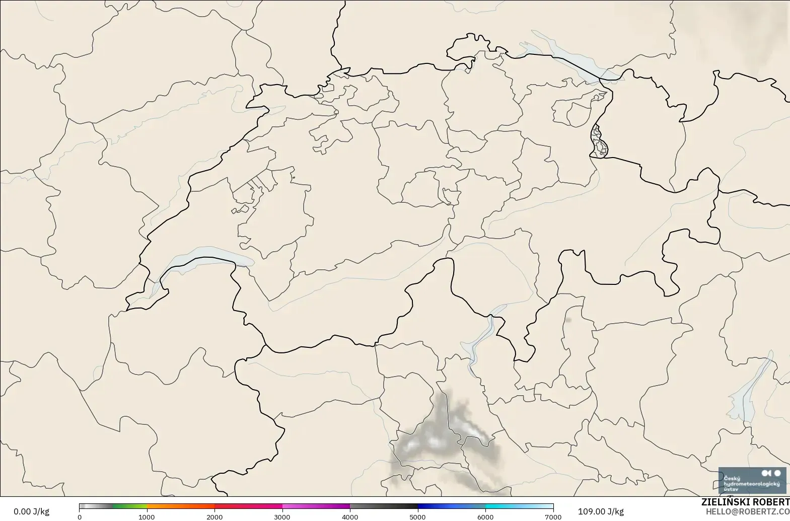 ALADIN CZ 2.3 km model - Switzerland, CAPE