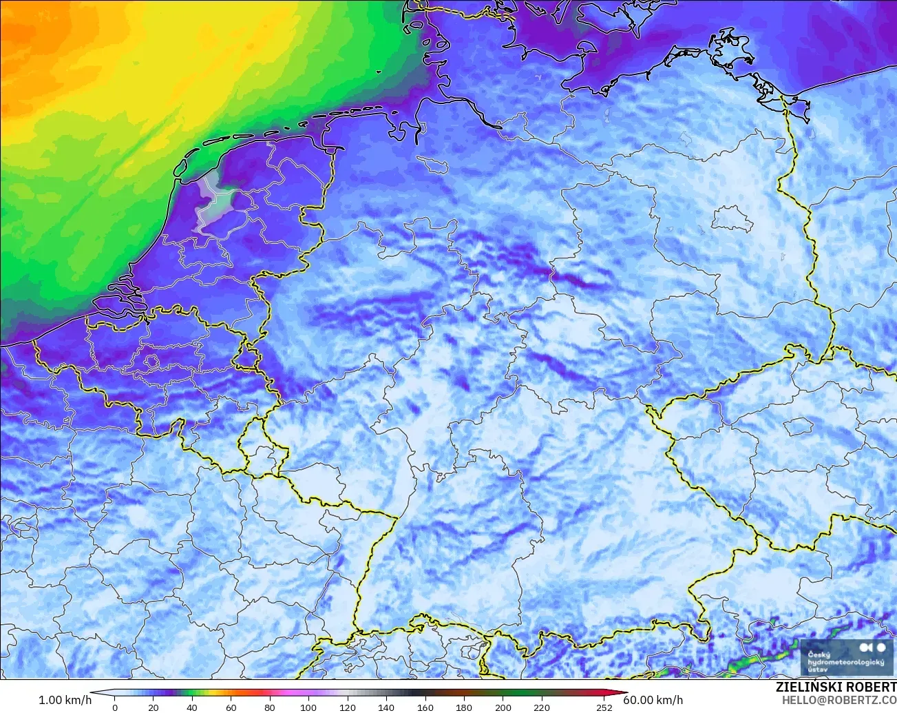 ALADIN CZ 2.3 km model - Germany, Wind Gusts