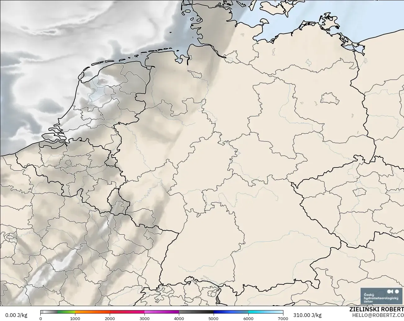 ALADIN CZ 2.3 km model - Germany, CAPE