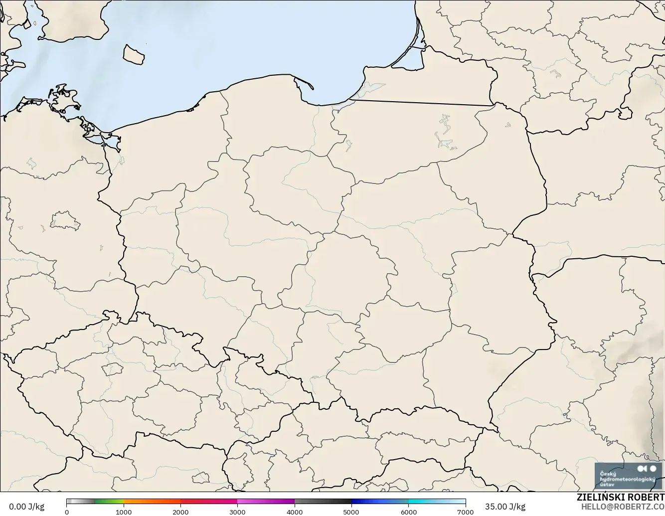 ALADIN CZ 2.3 km model - Poland, CAPE