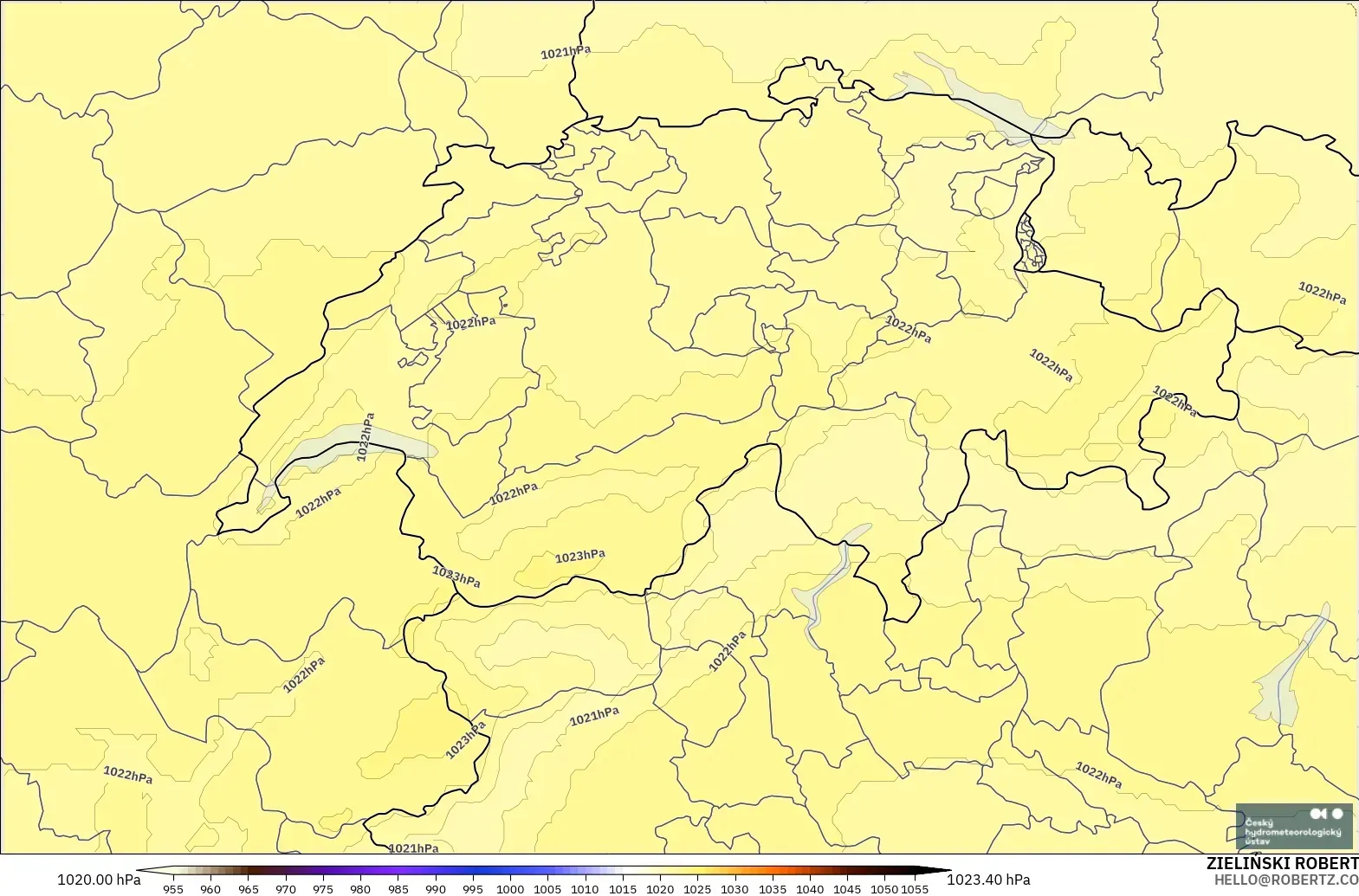 ALADIN CZ 2.3 km model - Switzerland, Pressure