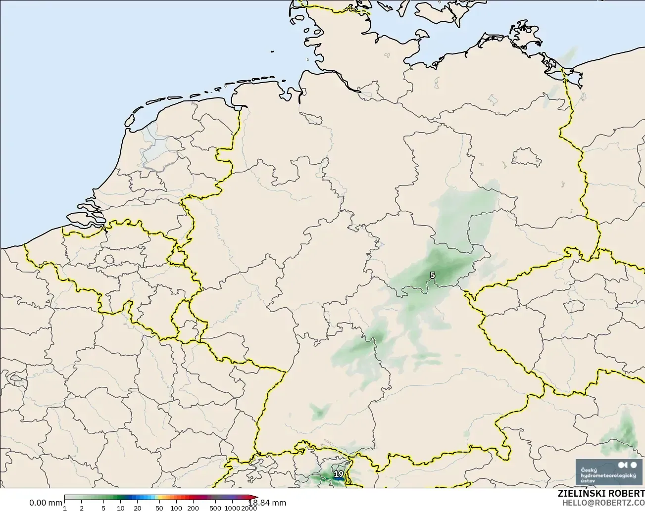 ALADIN CZ 2.3 km model - Germany, Precipitation Accumulation