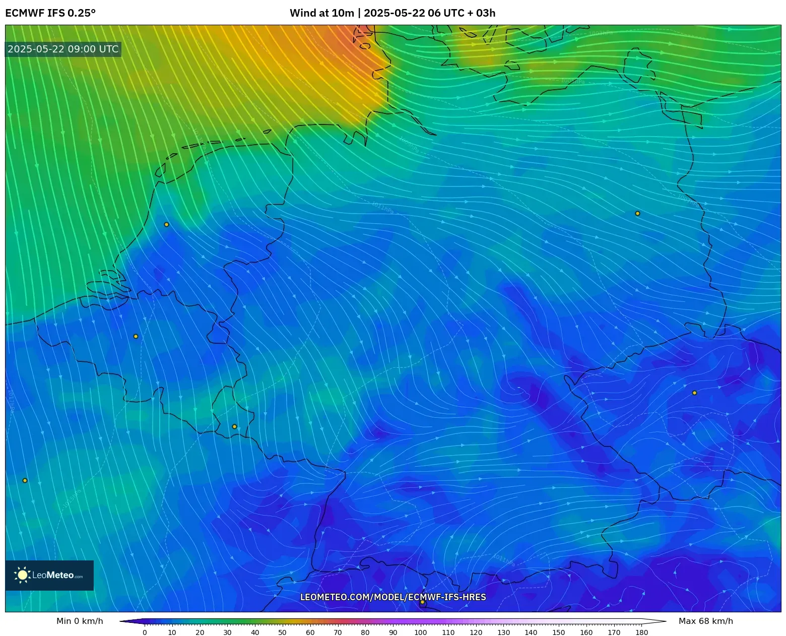 ECMWF IFS 0.25° model - Germany, Wind at 10m ECMWF IFS 0.25° model - Germany, Wind at 10m