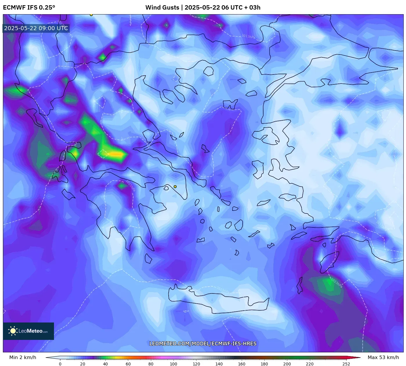ECMWF IFS 0.25° model - Greece, Wind Gusts ECMWF IFS 0.25° model - Greece, Wind Gusts