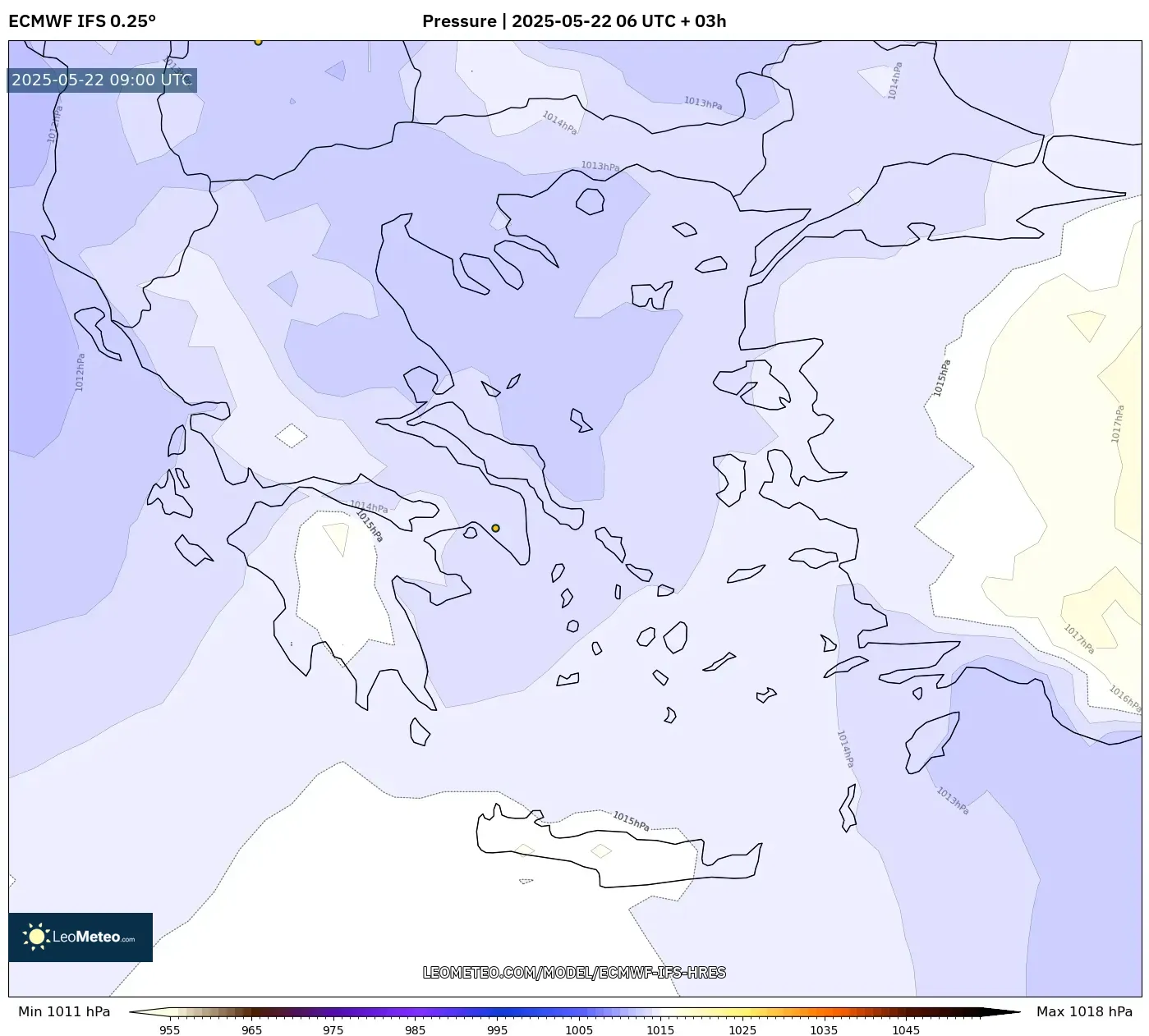 ECMWF IFS 0.25° model - Greece, Pressure ECMWF IFS 0.25° model - Greece, Pressure