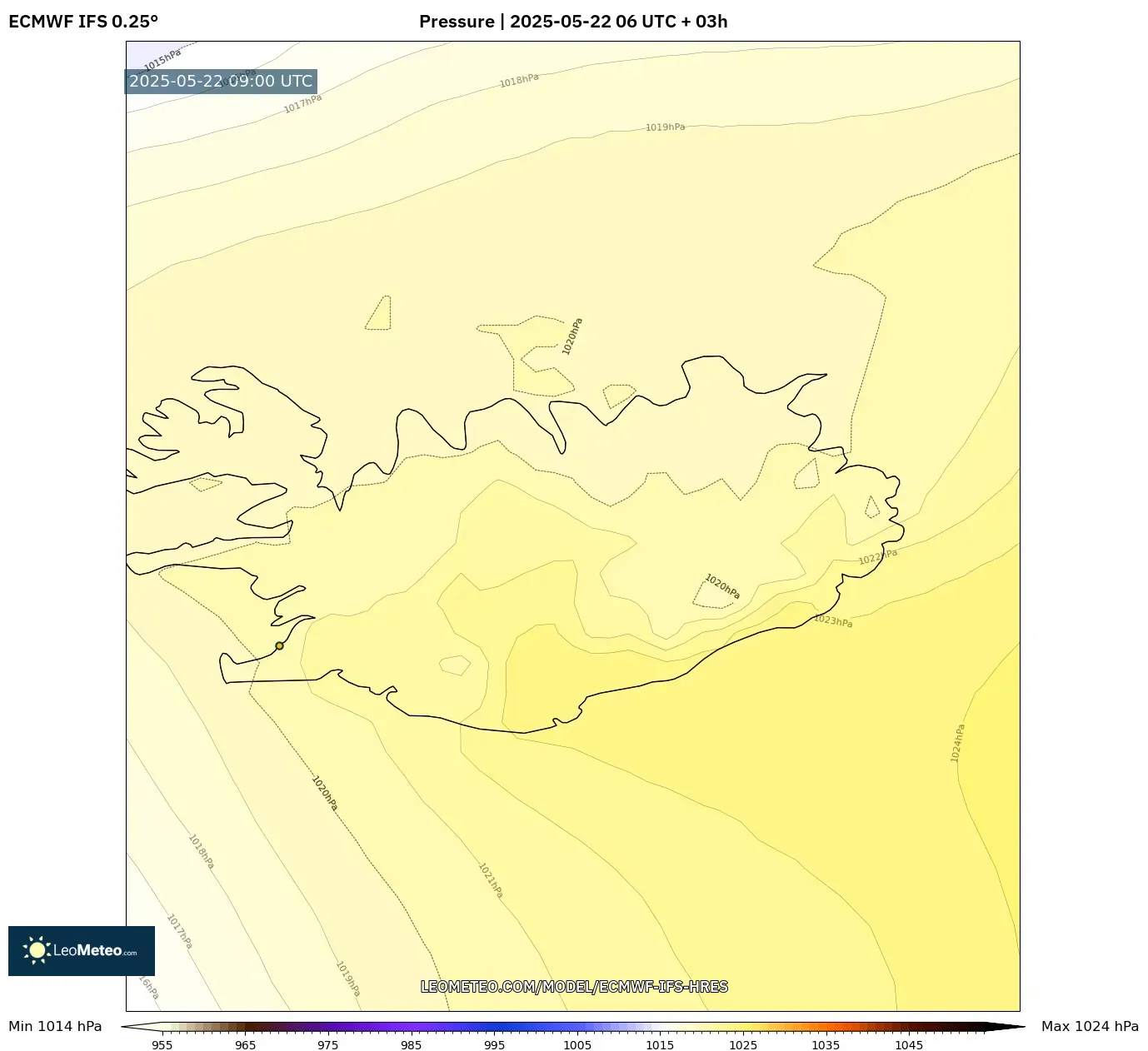 ECMWF IFS 0.25° model - Iceland, Pressure ECMWF IFS 0.25° model - Iceland, Pressure