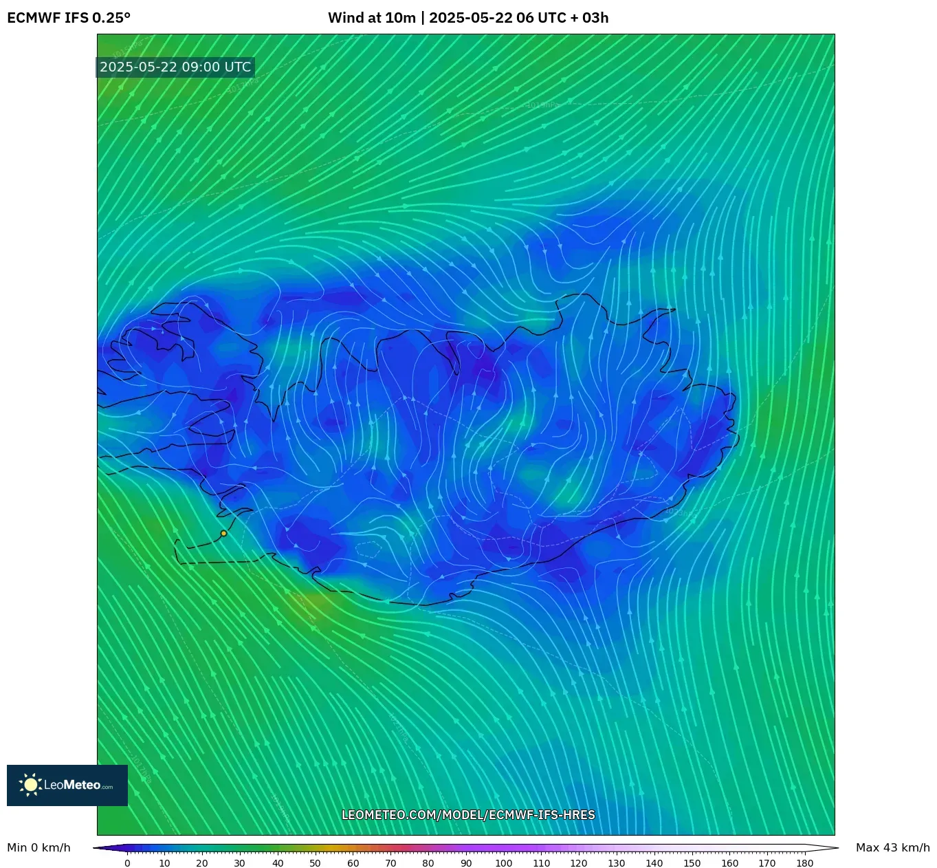 ECMWF IFS 0.25° model - Iceland, Wind at 10m ECMWF IFS 0.25° model - Iceland, Wind at 10m