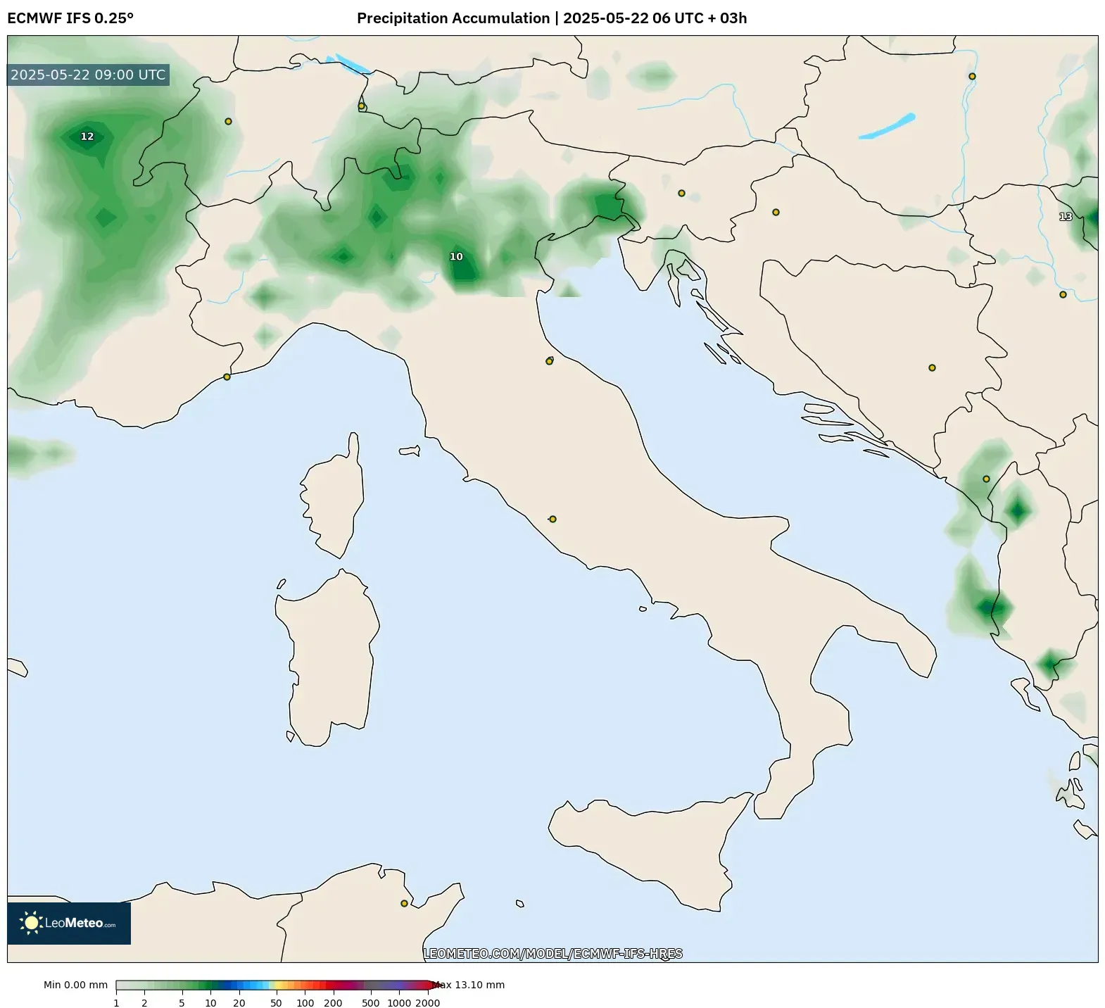 ECMWF IFS 0.25° model - Italy, Precipitation Accumulation ECMWF IFS 0.25° model - Italy, Precipitation Accumulation