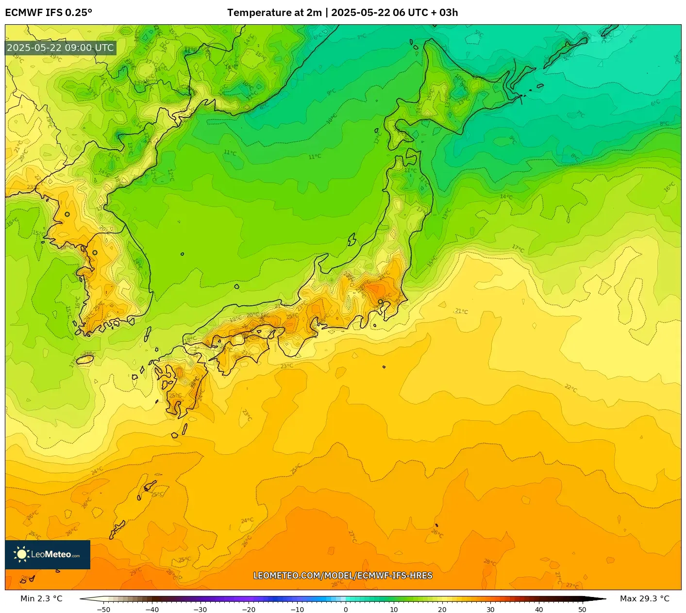 ECMWF IFS 0.25° model - Japan, Temperature at 2m ECMWF IFS 0.25° model - Japan, Temperature at 2m