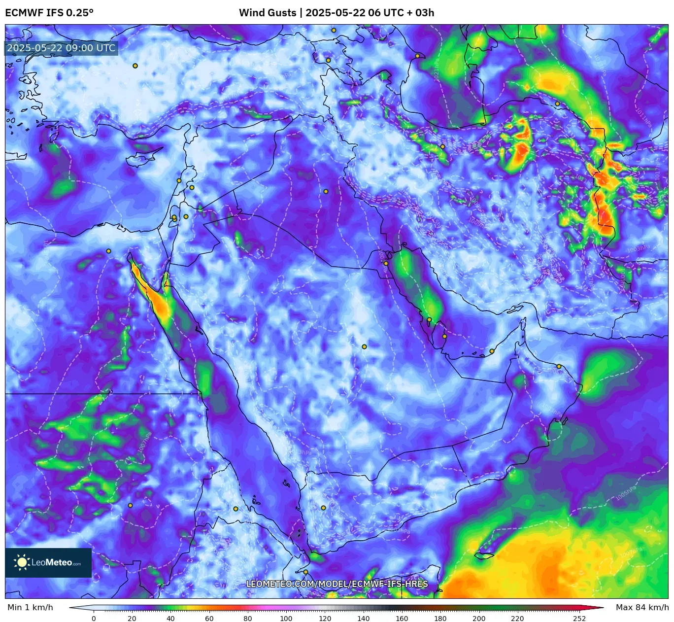 ECMWF IFS 0.25° model - Middle East, Wind Gusts ECMWF IFS 0.25° model - Middle East, Wind Gusts