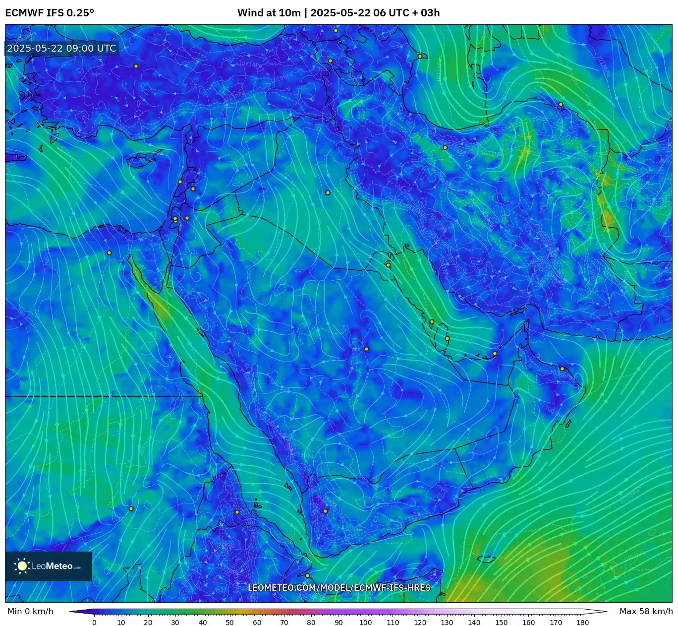 ECMWF IFS 0.25° model - Middle East, Wind at 10m ECMWF IFS 0.25° model - Middle East, Wind at 10m