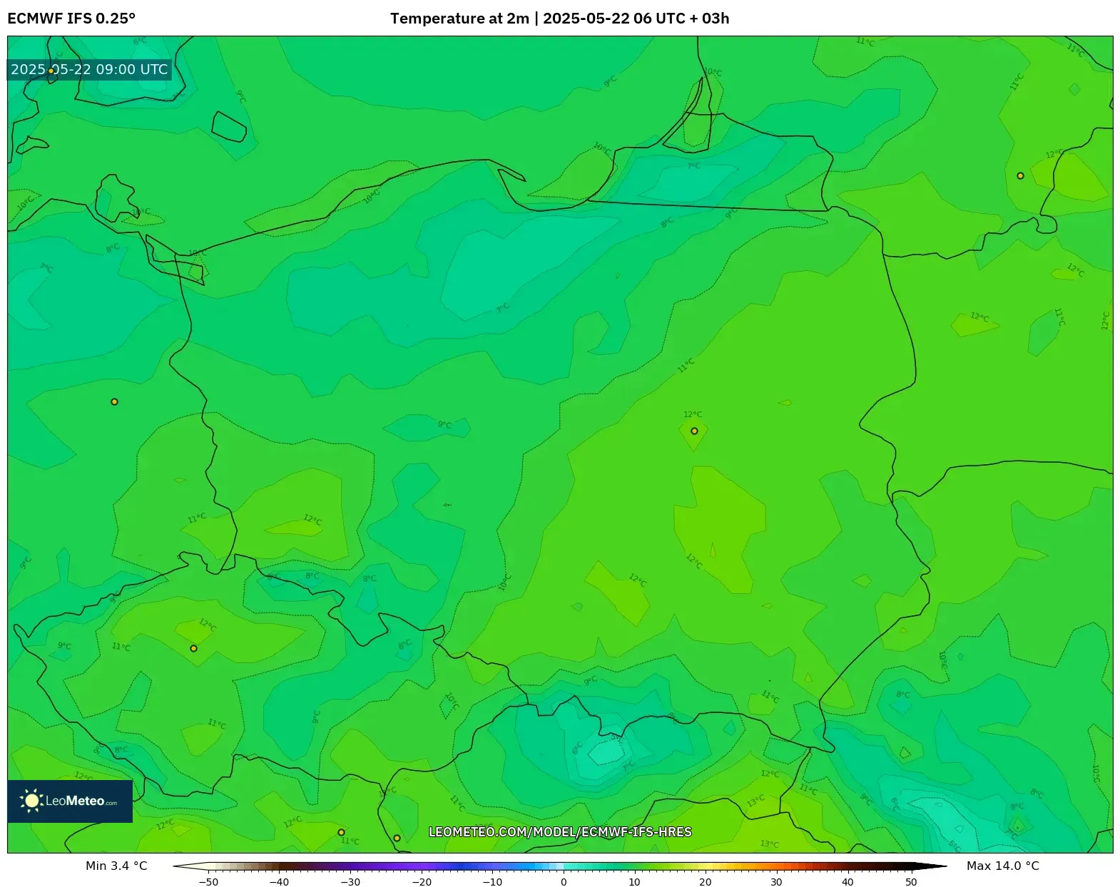 ECMWF IFS 0.25° model - Poland, Temperature at 2m ECMWF IFS 0.25° model - Poland, Temperature at 2m