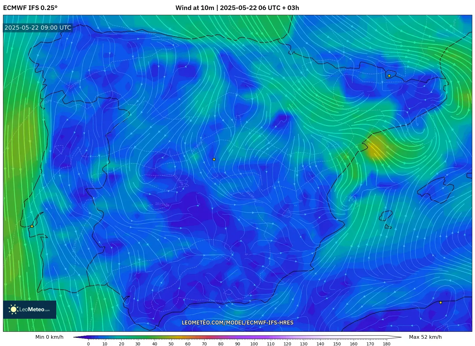 ECMWF IFS 0.25° model - Spain, Wind at 10m ECMWF IFS 0.25° model - Spain, Wind at 10m