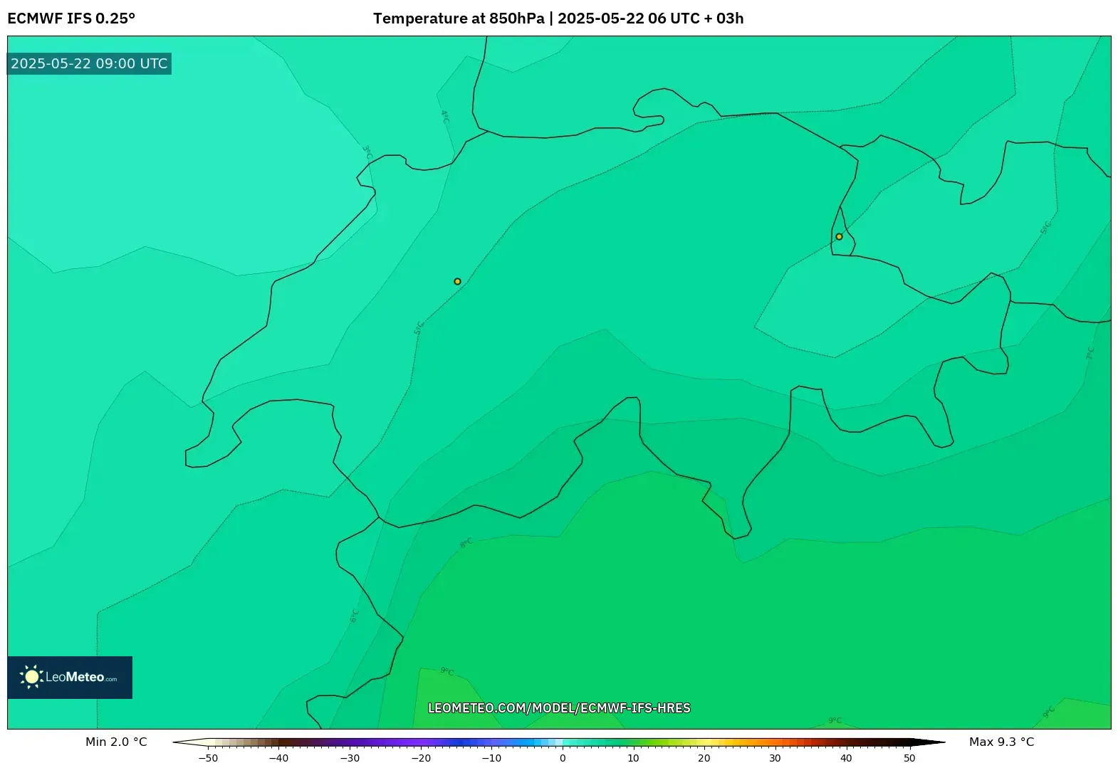 ECMWF IFS 0.25° model - Switzerland, Temperature at 850hPa ECMWF IFS 0.25° model - Switzerland, Temperature at 850hPa