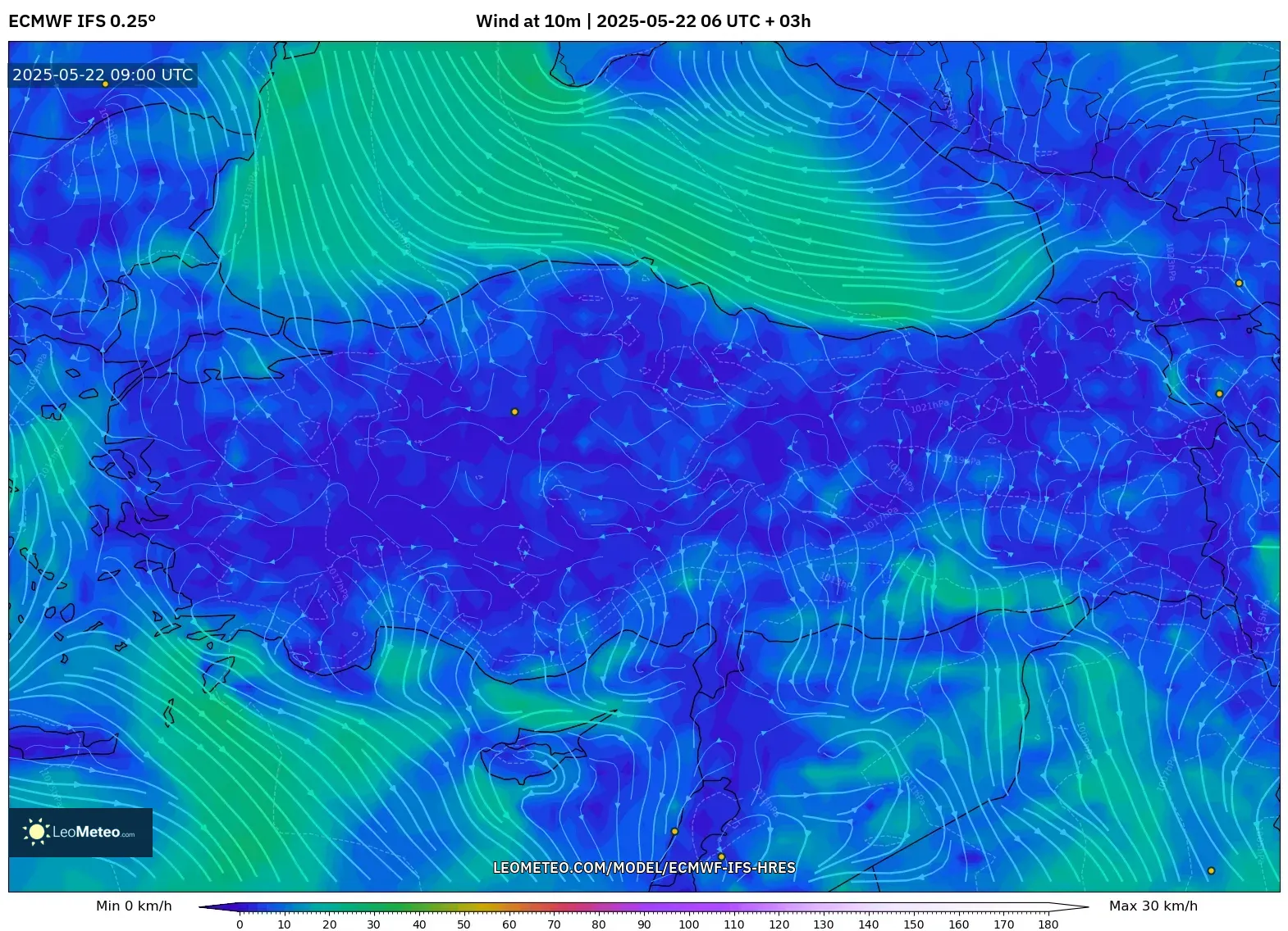ECMWF IFS 0.25° model - Turkey, Wind at 10m ECMWF IFS 0.25° model - Turkey, Wind at 10m