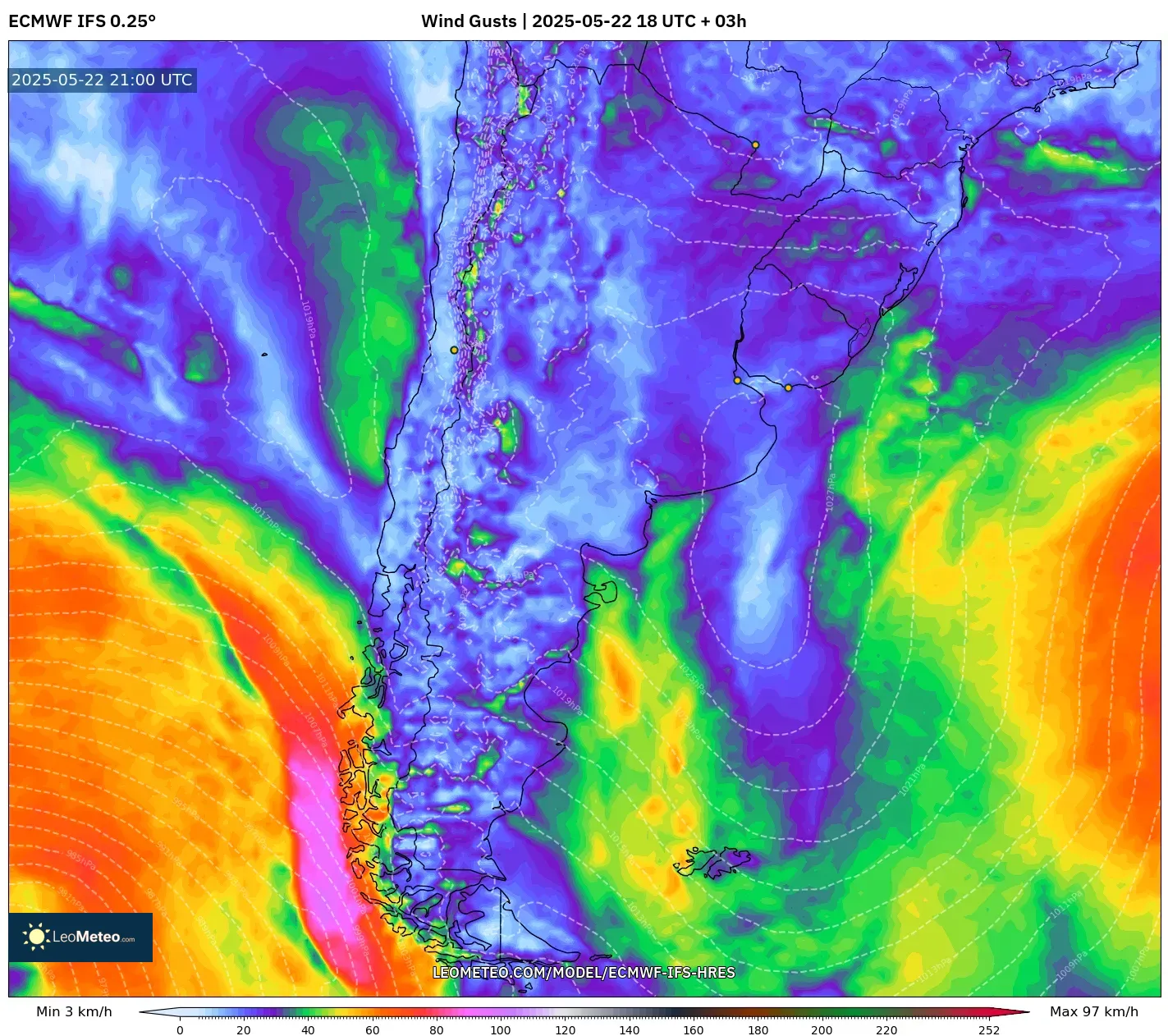 ECMWF IFS 0.25° model - Argentina, Wind Gusts ECMWF IFS 0.25° model - Argentina, Wind Gusts