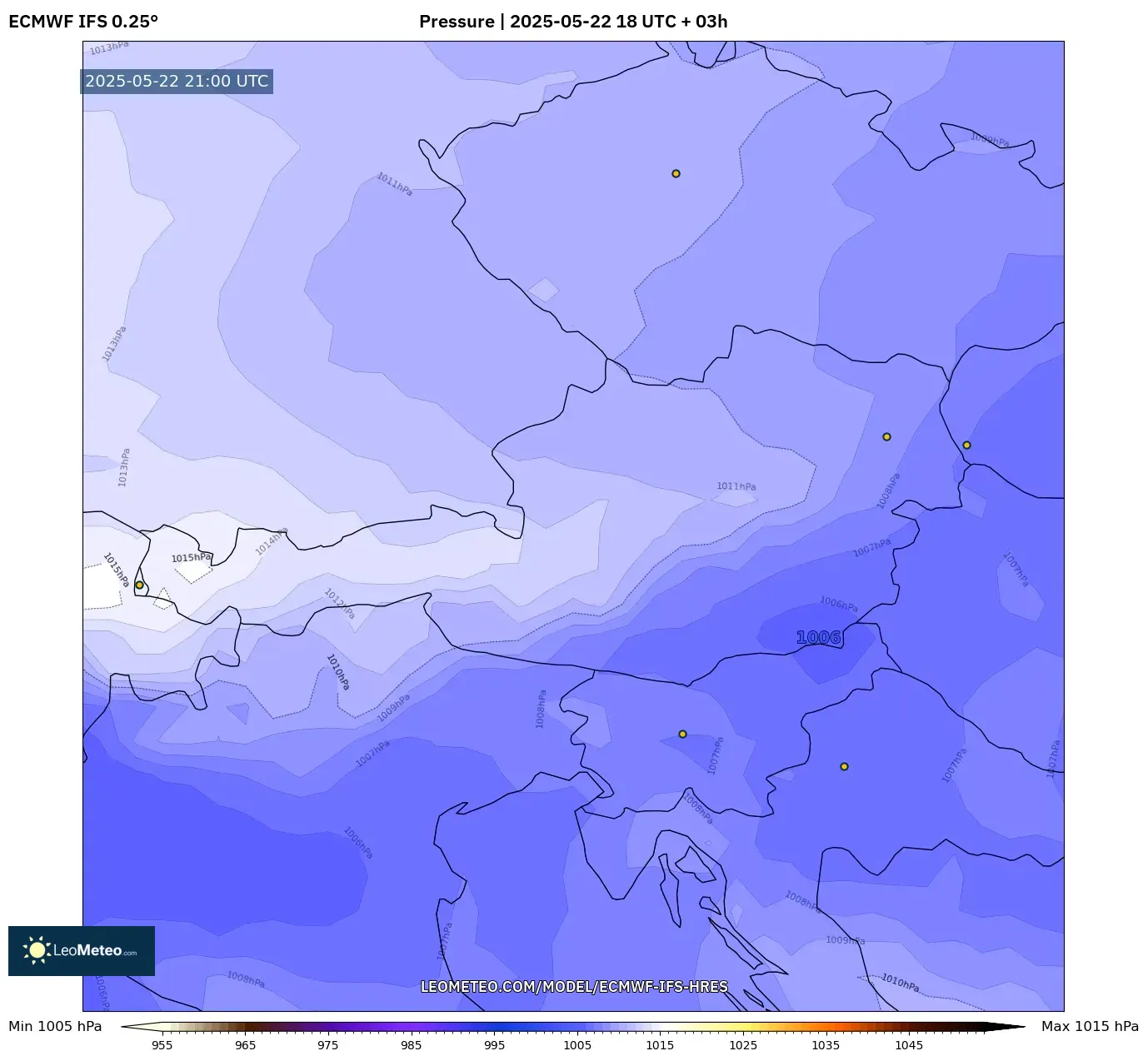 ECMWF IFS 0.25° model - Austria, Pressure ECMWF IFS 0.25° model - Austria, Pressure