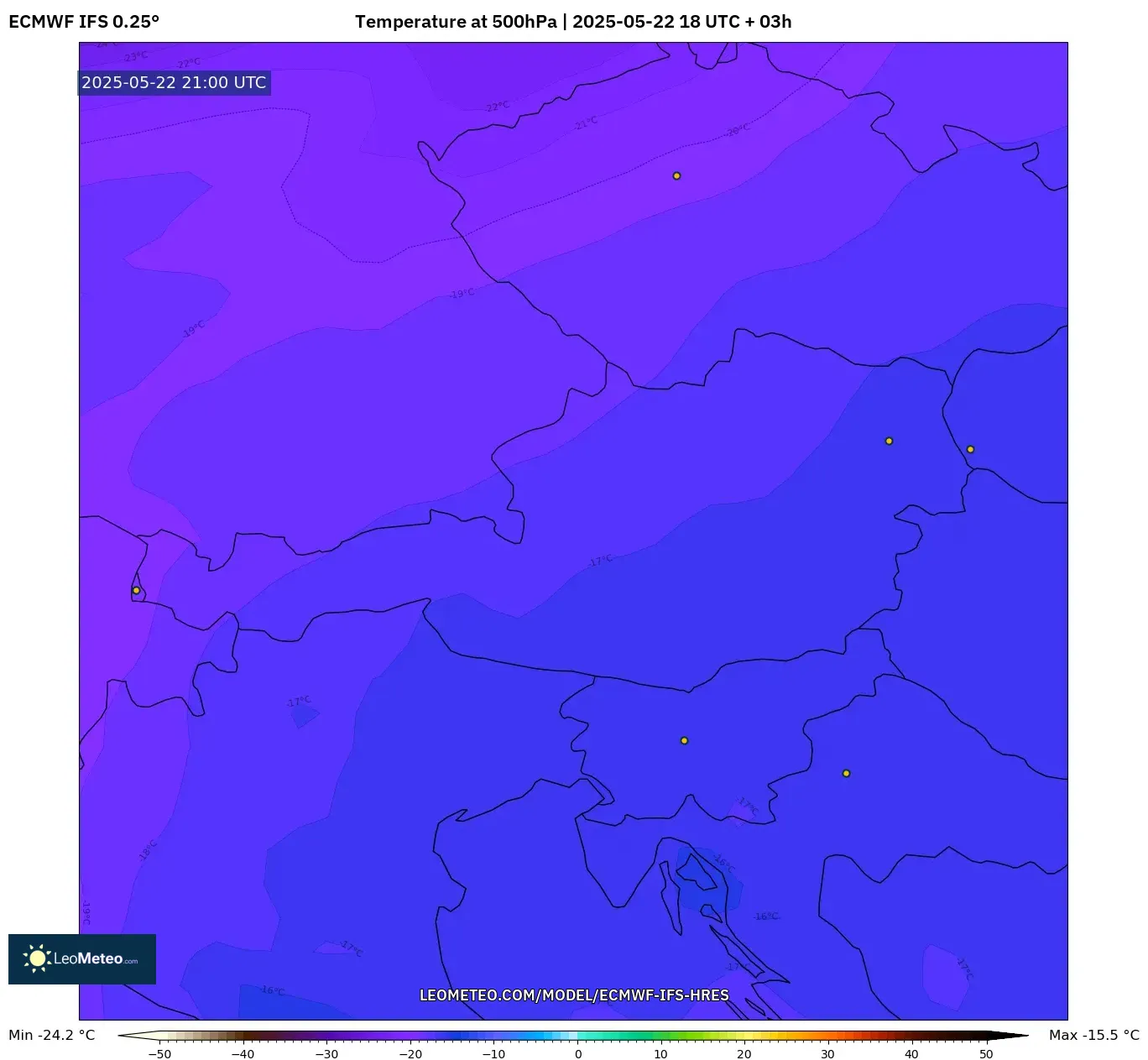 ECMWF IFS 0.25° model - Austria, Temperature at 500hPa ECMWF IFS 0.25° model - Austria, Temperature at 500hPa