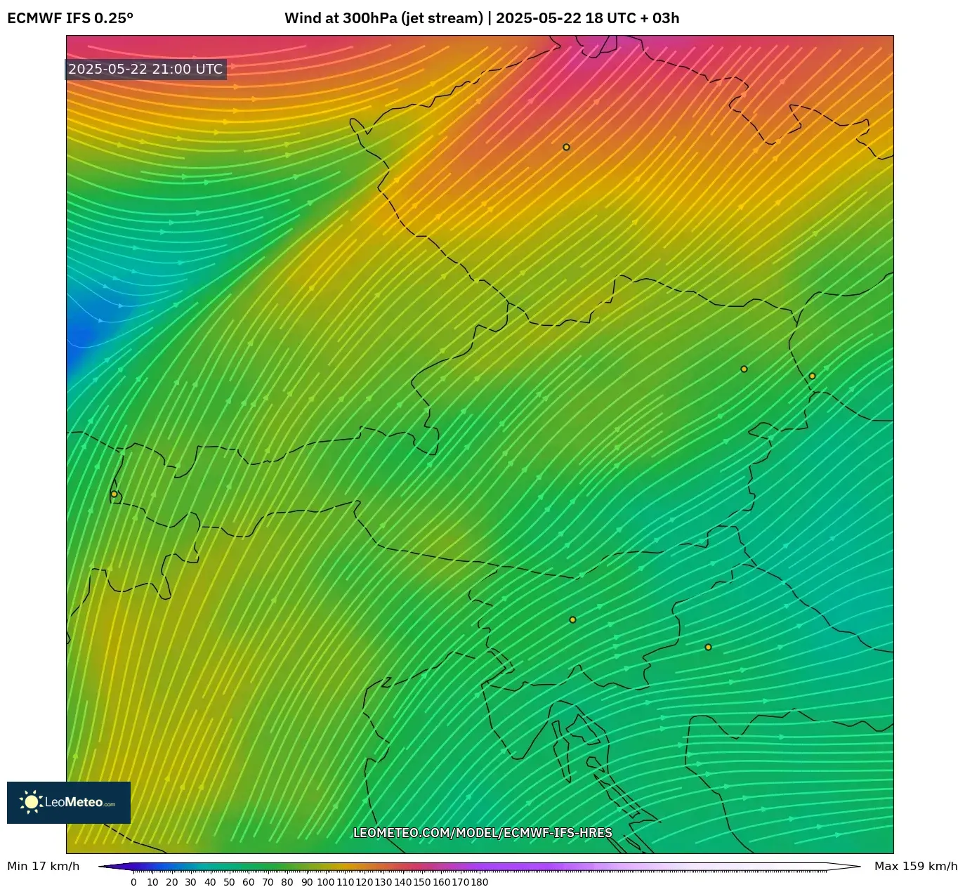 ECMWF IFS 0.25° model - Austria, Wind at 300hPa (jet stream) ECMWF IFS 0.25° model - Austria, Wind at 300hPa (jet stream)