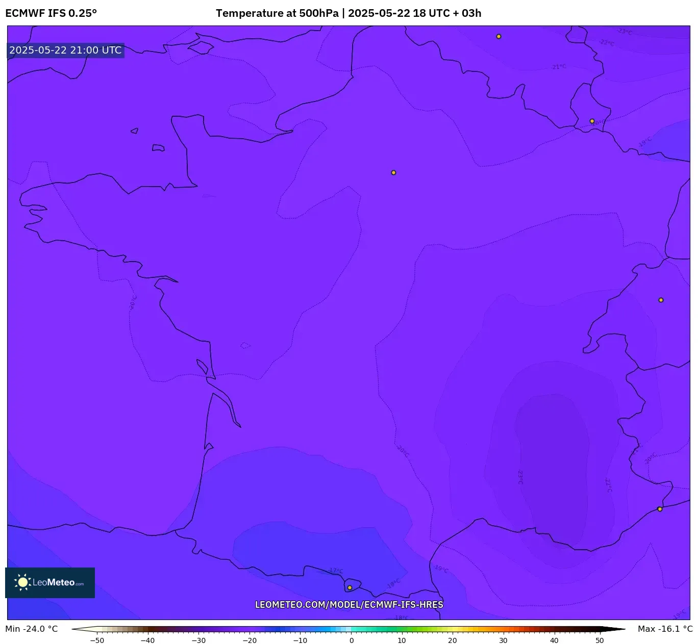 ECMWF IFS 0.25° model - France, Temperature at 500hPa ECMWF IFS 0.25° model - France, Temperature at 500hPa
