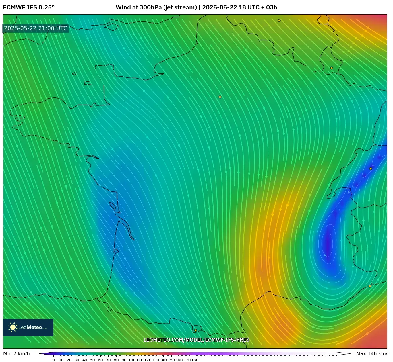 ECMWF IFS 0.25° model - France, Wind at 300hPa (jet stream) ECMWF IFS 0.25° model - France, Wind at 300hPa (jet stream)