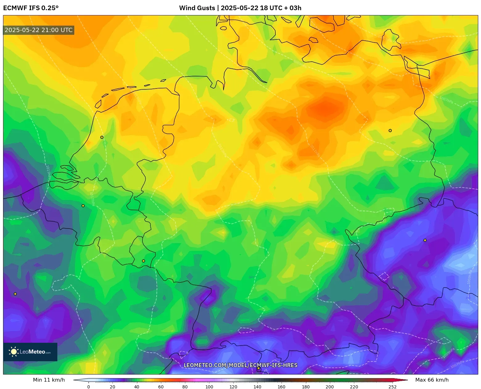 ECMWF IFS 0.25° model - Germany, Wind Gusts ECMWF IFS 0.25° model - Germany, Wind Gusts