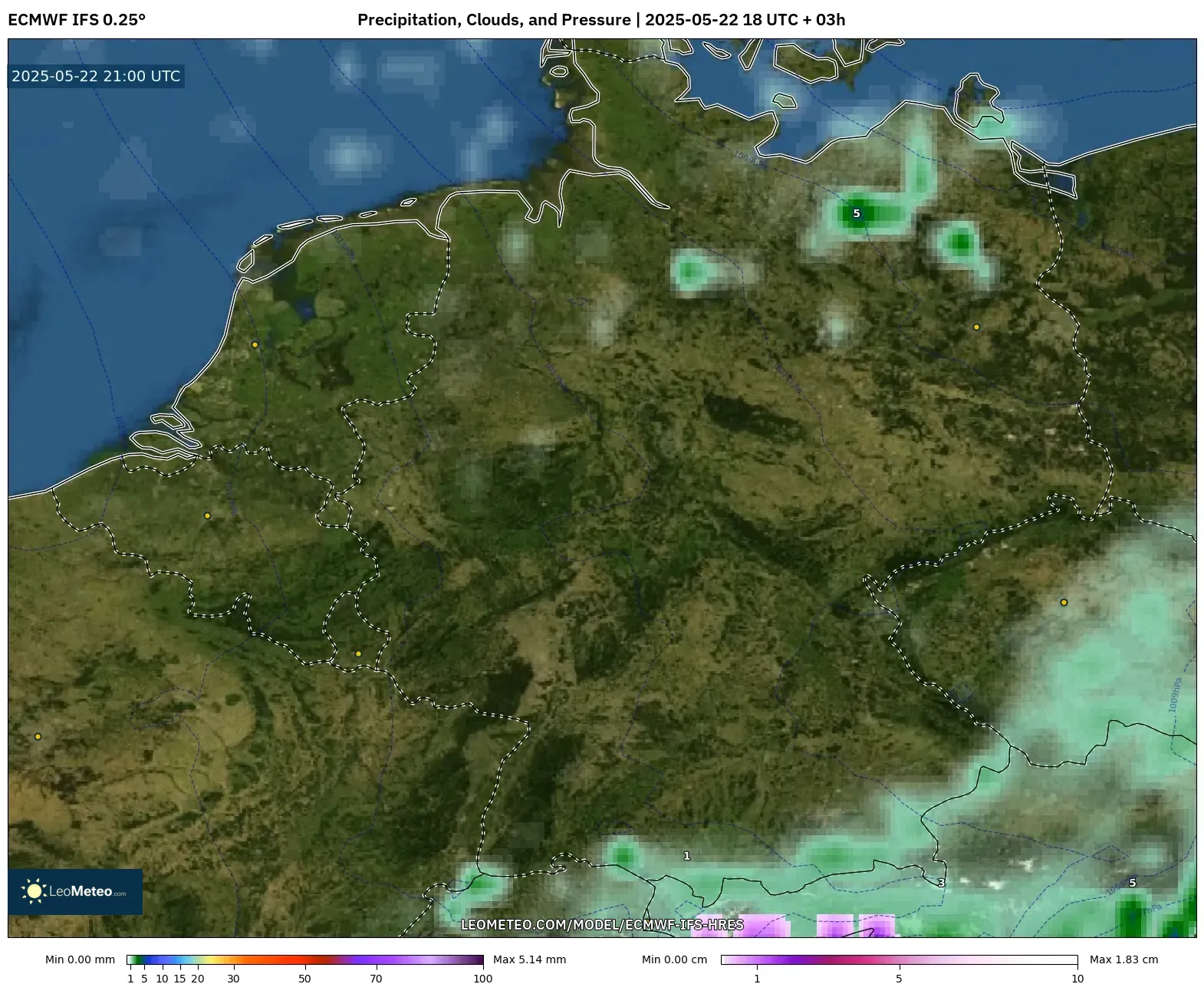 ECMWF IFS 0.25° model - Germany, Precipitation, Clouds, and Pressure ECMWF IFS 0.25° model - Germany, Precipitation, Clouds, and Pressure