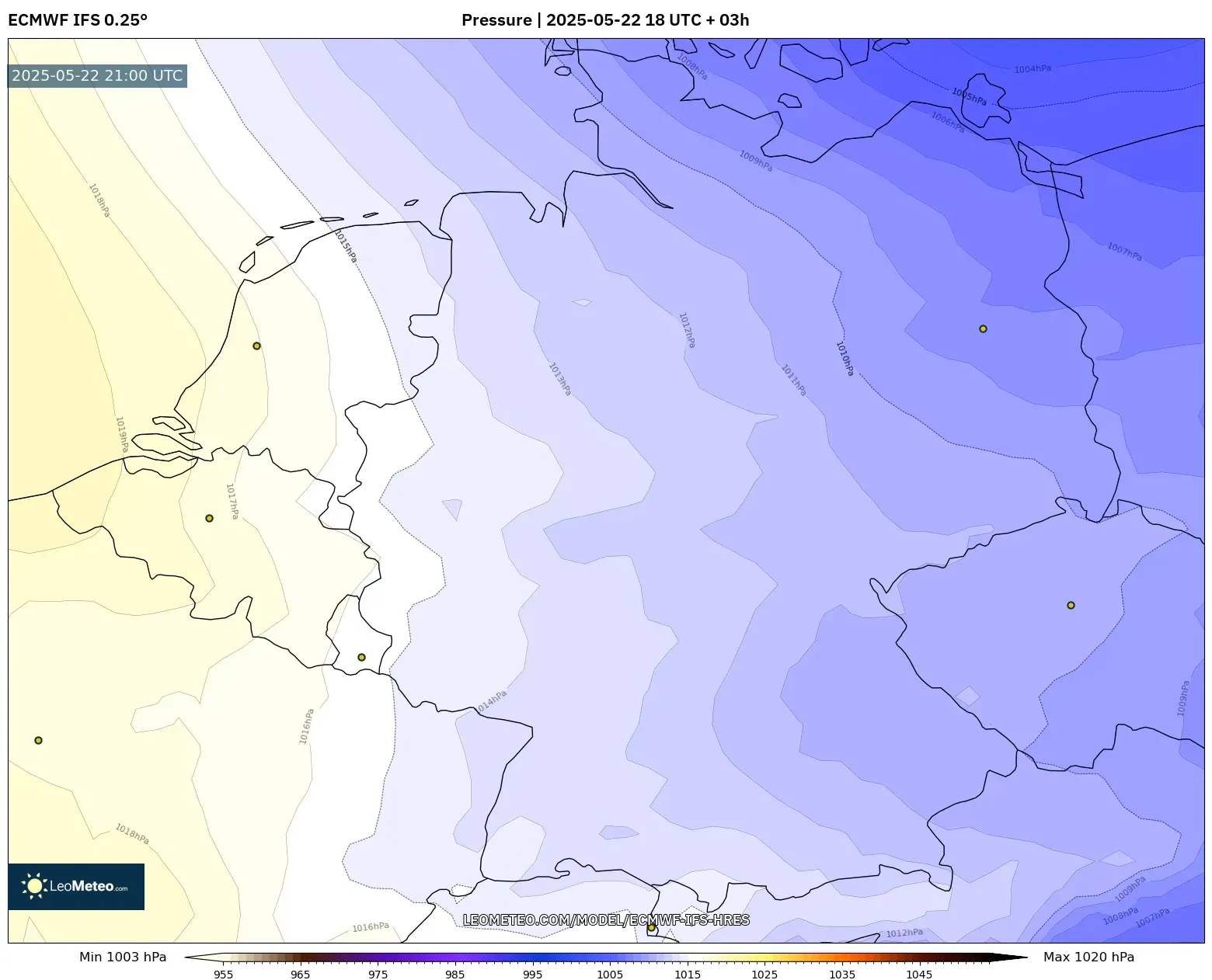 ECMWF IFS 0.25° model - Germany, Pressure ECMWF IFS 0.25° model - Germany, Pressure