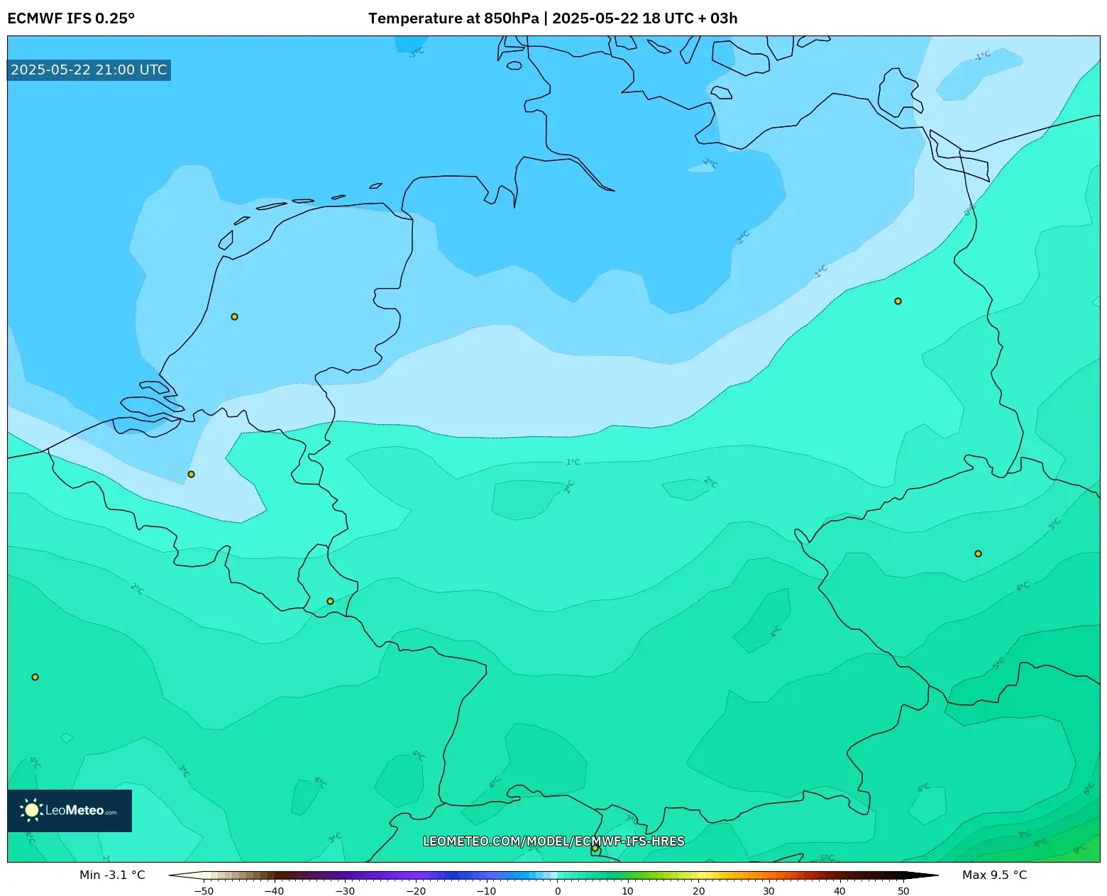 ECMWF IFS 0.25° model - Germany, Temperature at 850hPa ECMWF IFS 0.25° model - Germany, Temperature at 850hPa