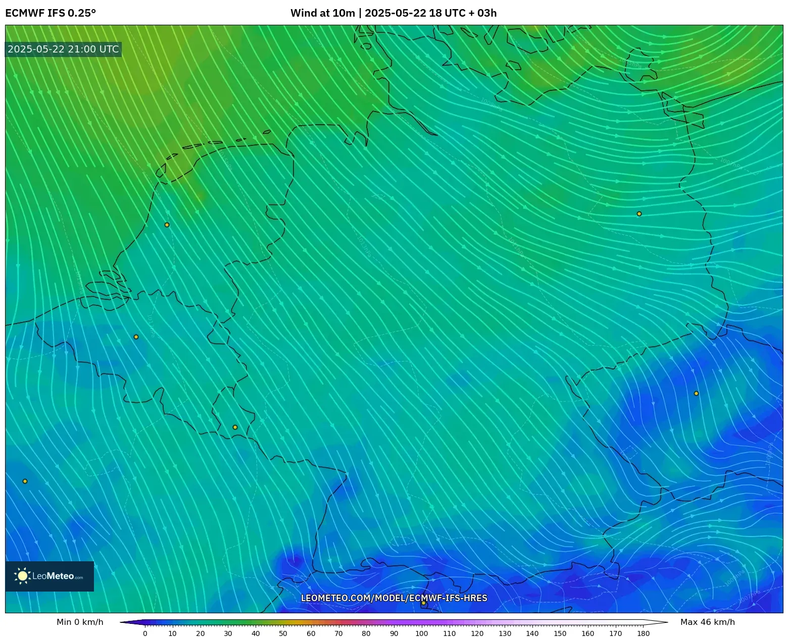ECMWF IFS 0.25° model - Germany, Wind at 10m ECMWF IFS 0.25° model - Germany, Wind at 10m