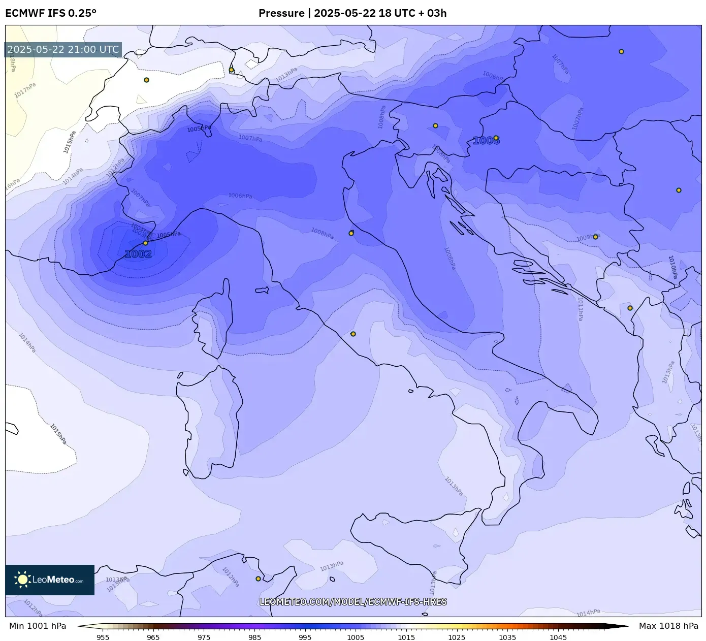 ECMWF IFS 0.25° model - Italy, Pressure ECMWF IFS 0.25° model - Italy, Pressure