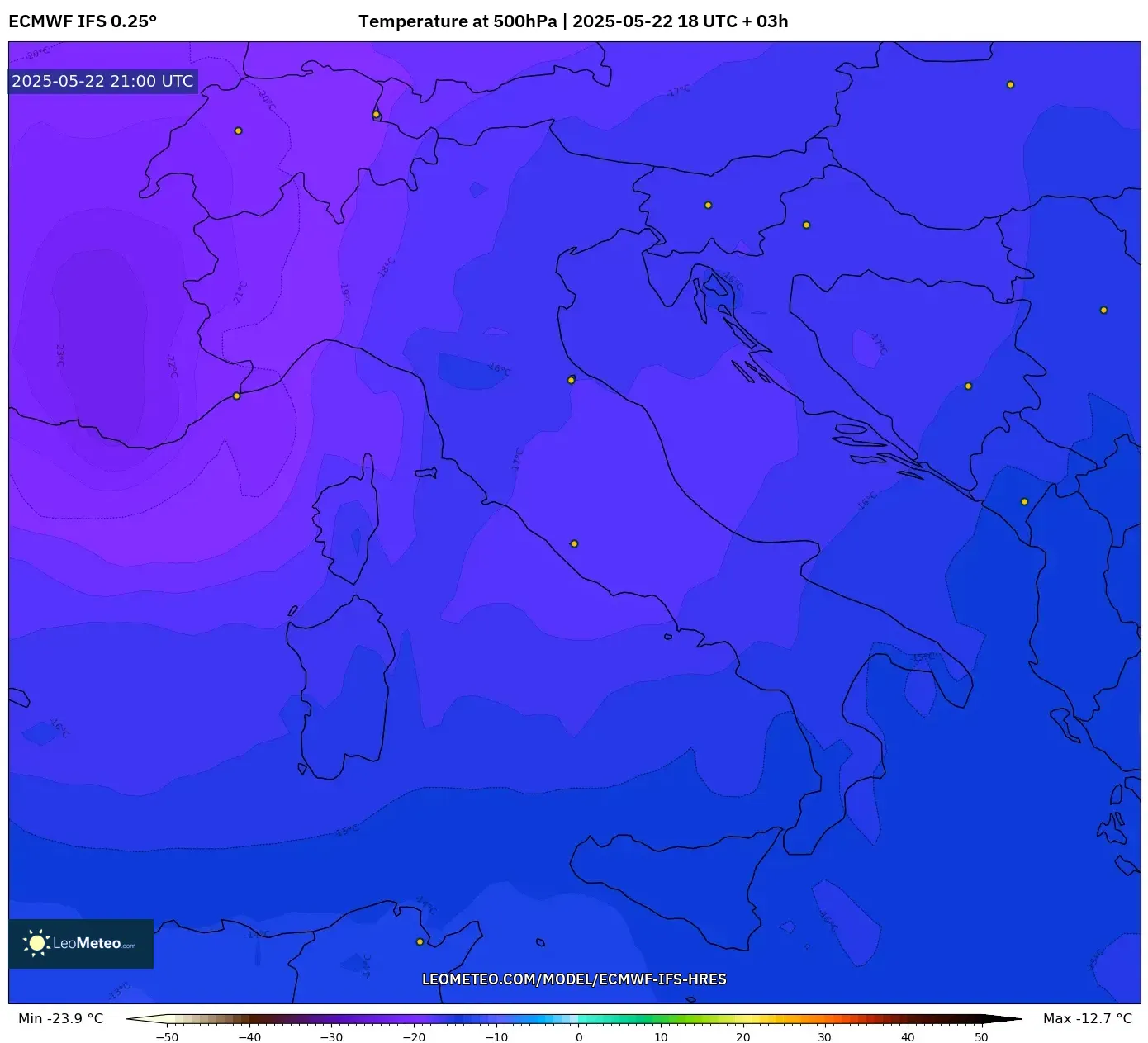 ECMWF IFS 0.25° model - Italy, Temperature at 500hPa ECMWF IFS 0.25° model - Italy, Temperature at 500hPa