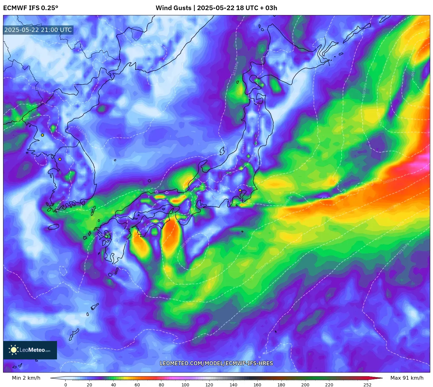 ECMWF IFS 0.25° model - Japan, Wind Gusts ECMWF IFS 0.25° model - Japan, Wind Gusts