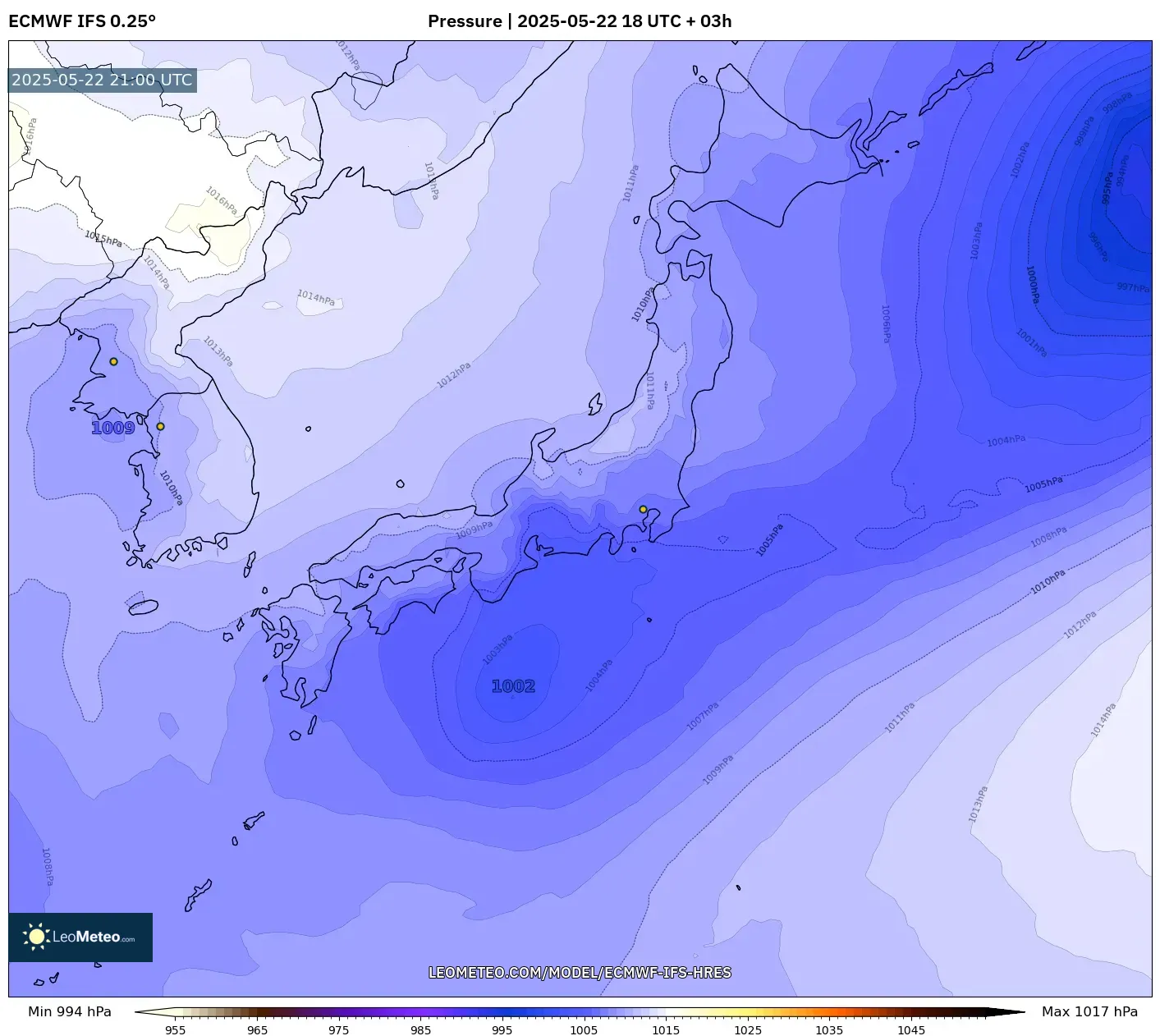 ECMWF IFS 0.25° model - Japan, Pressure ECMWF IFS 0.25° model - Japan, Pressure