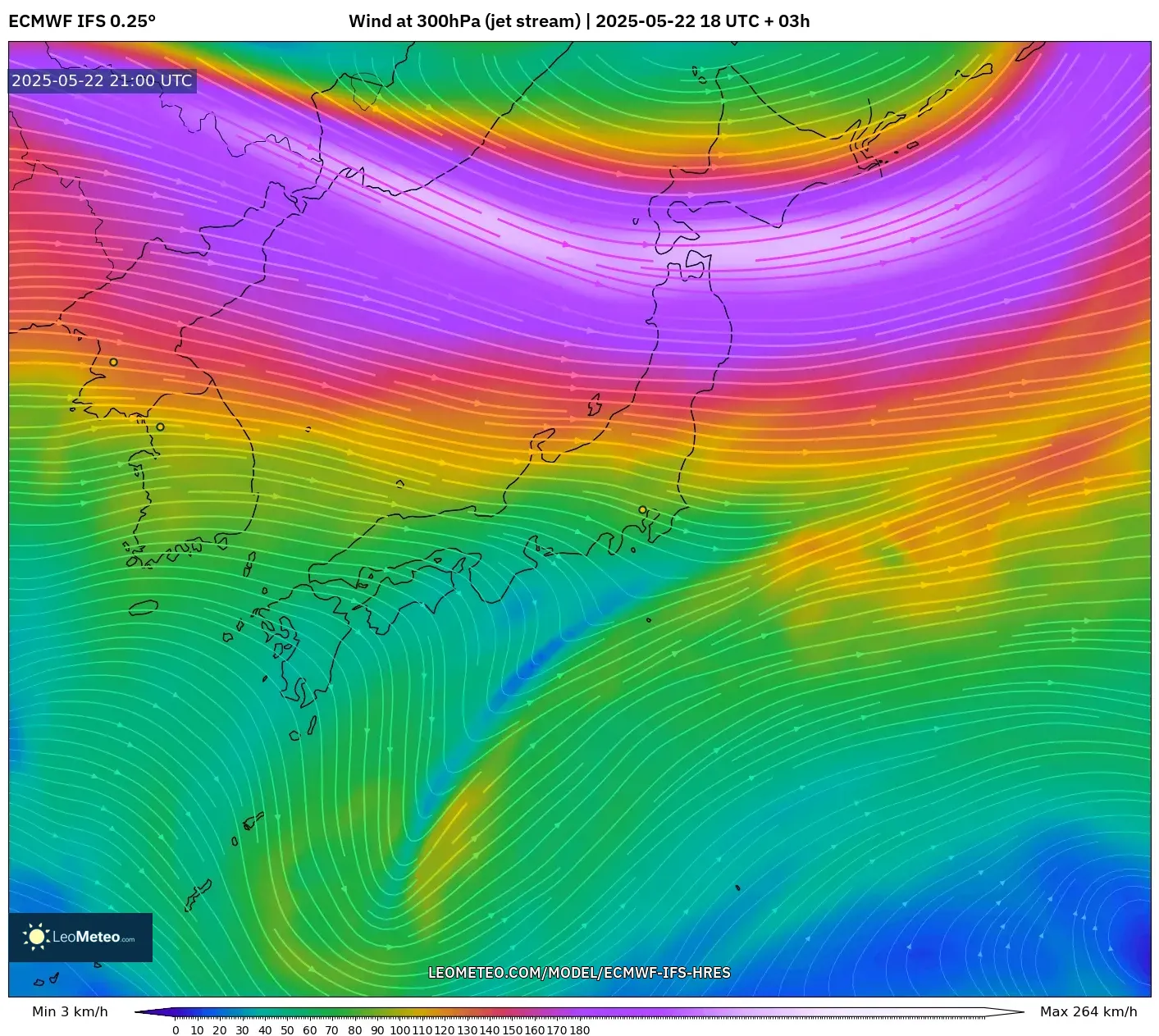 ECMWF IFS 0.25° model - Japan, Wind at 300hPa (jet stream) ECMWF IFS 0.25° model - Japan, Wind at 300hPa (jet stream)