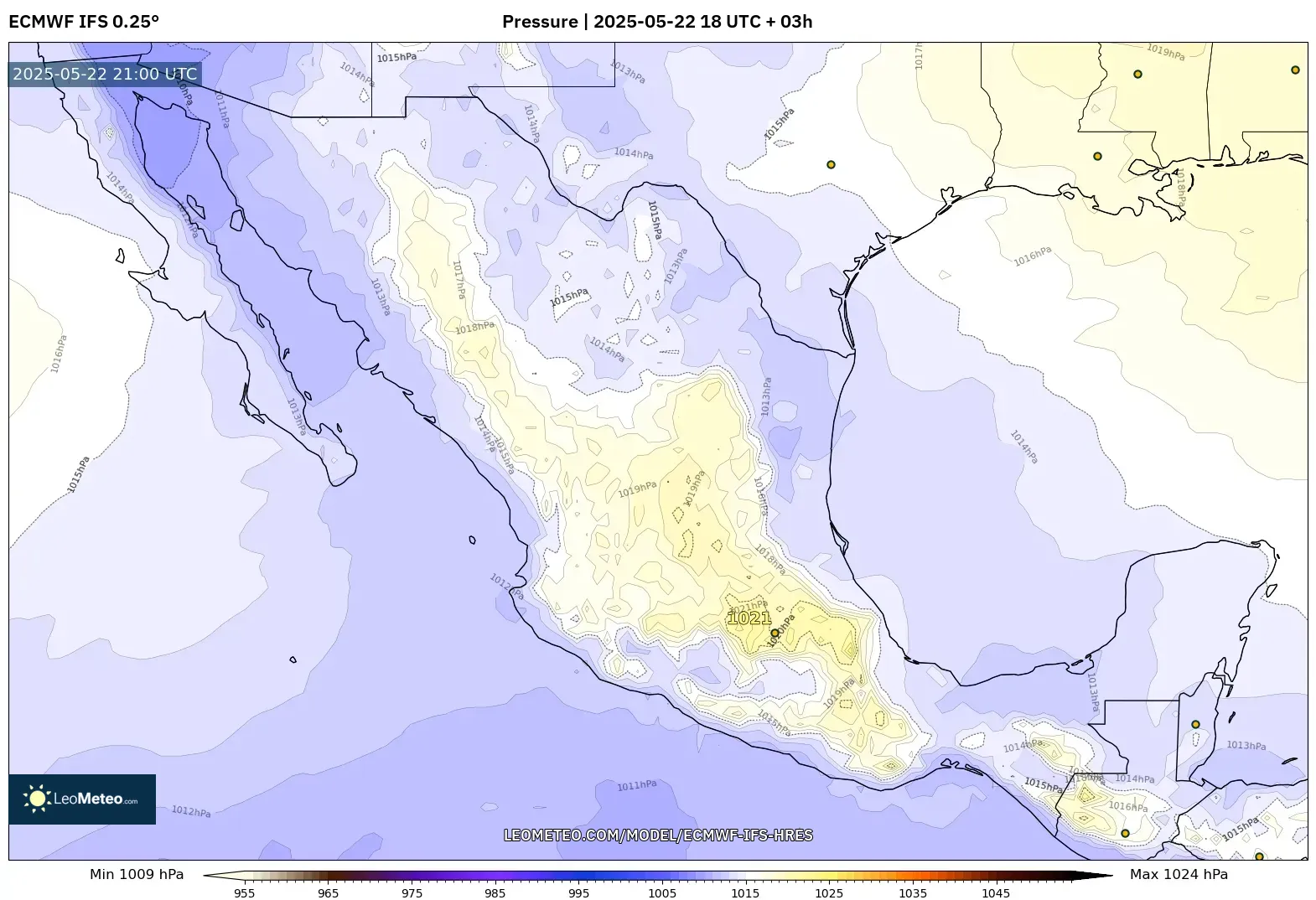 ECMWF IFS 0.25° model - Mexico, Pressure ECMWF IFS 0.25° model - Mexico, Pressure