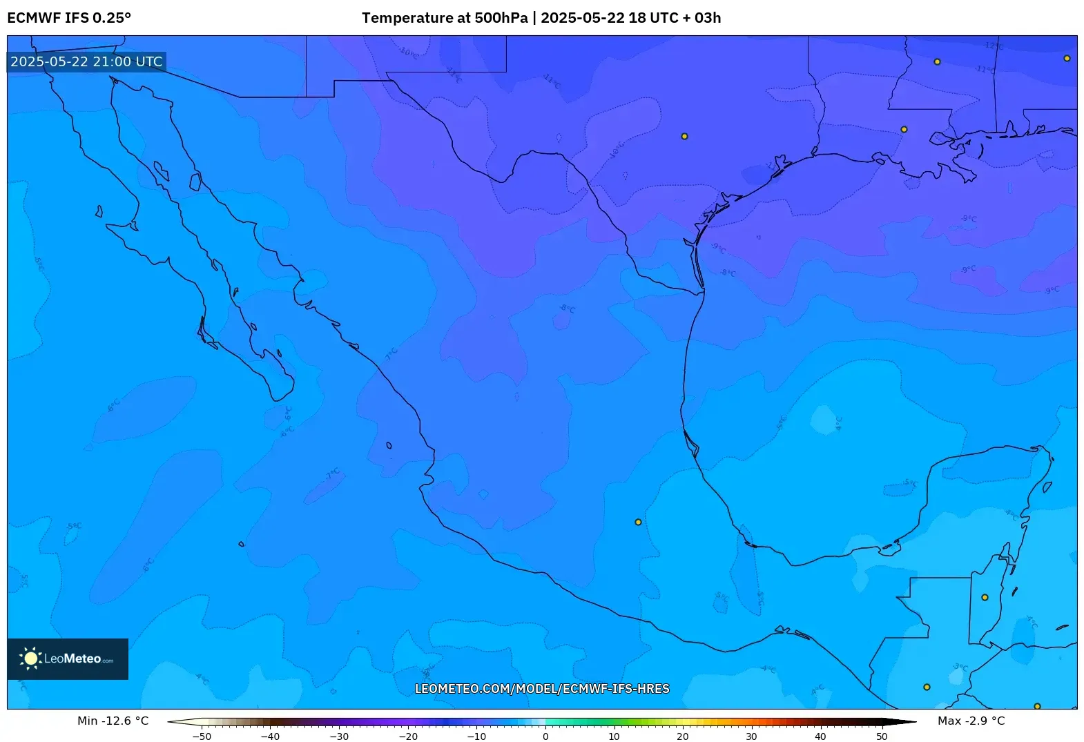ECMWF IFS 0.25° model - Mexico, Temperature at 500hPa ECMWF IFS 0.25° model - Mexico, Temperature at 500hPa