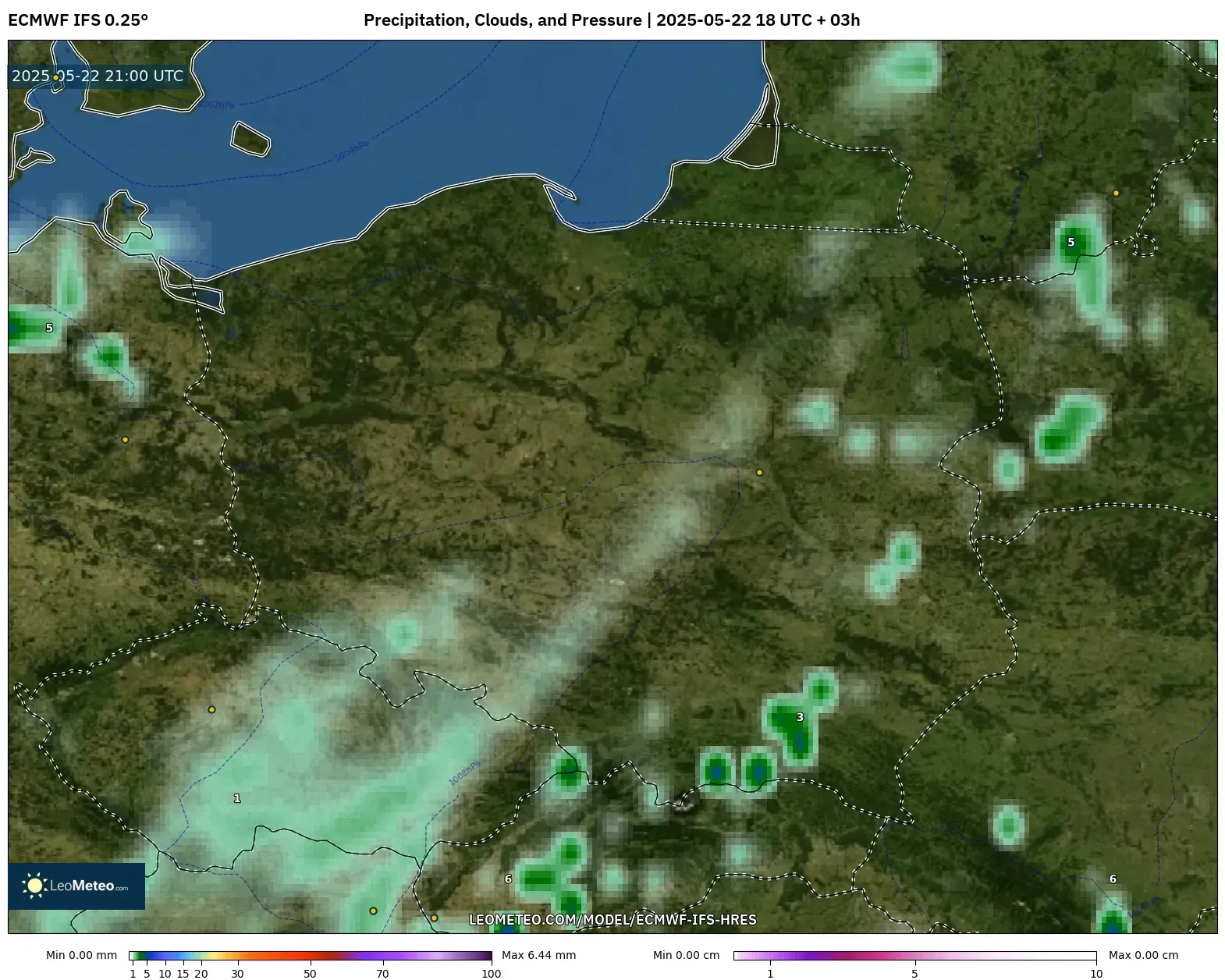 ECMWF IFS 0.25° model - Poland, Precipitation, Clouds, and Pressure ECMWF IFS 0.25° model - Poland, Precipitation, Clouds, and Pressure
