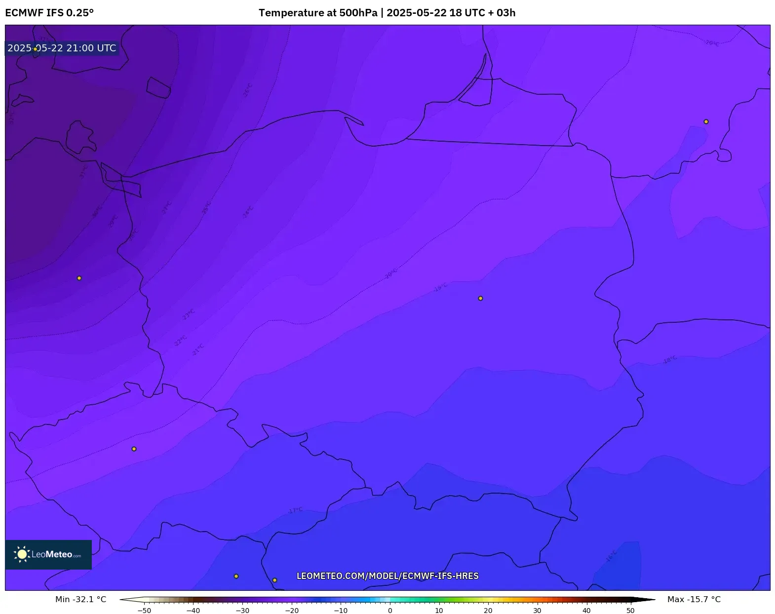 ECMWF IFS 0.25° model - Poland, Temperature at 500hPa ECMWF IFS 0.25° model - Poland, Temperature at 500hPa