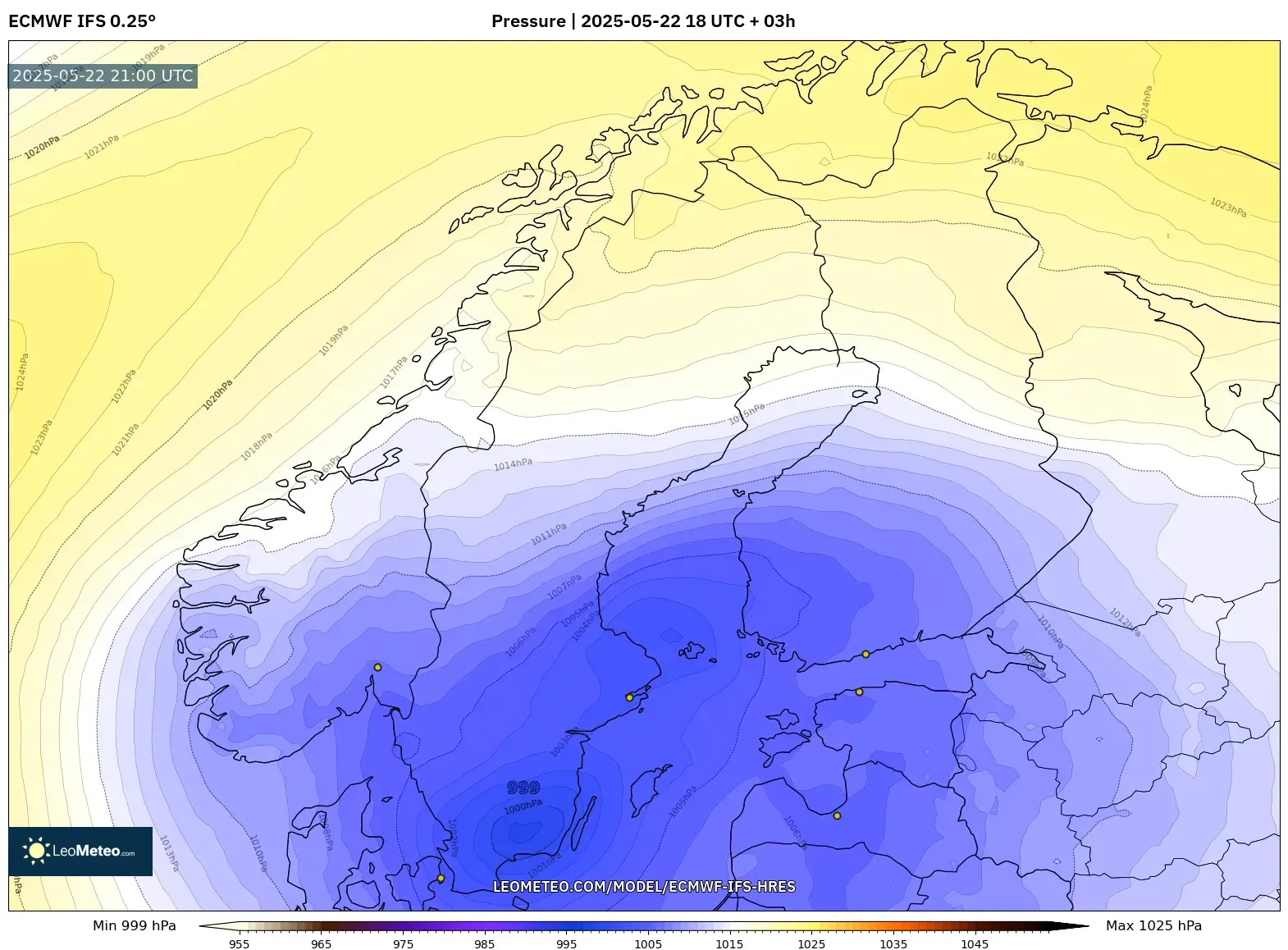 ECMWF IFS 0.25° model - Scandinavia, Pressure ECMWF IFS 0.25° model - Scandinavia, Pressure