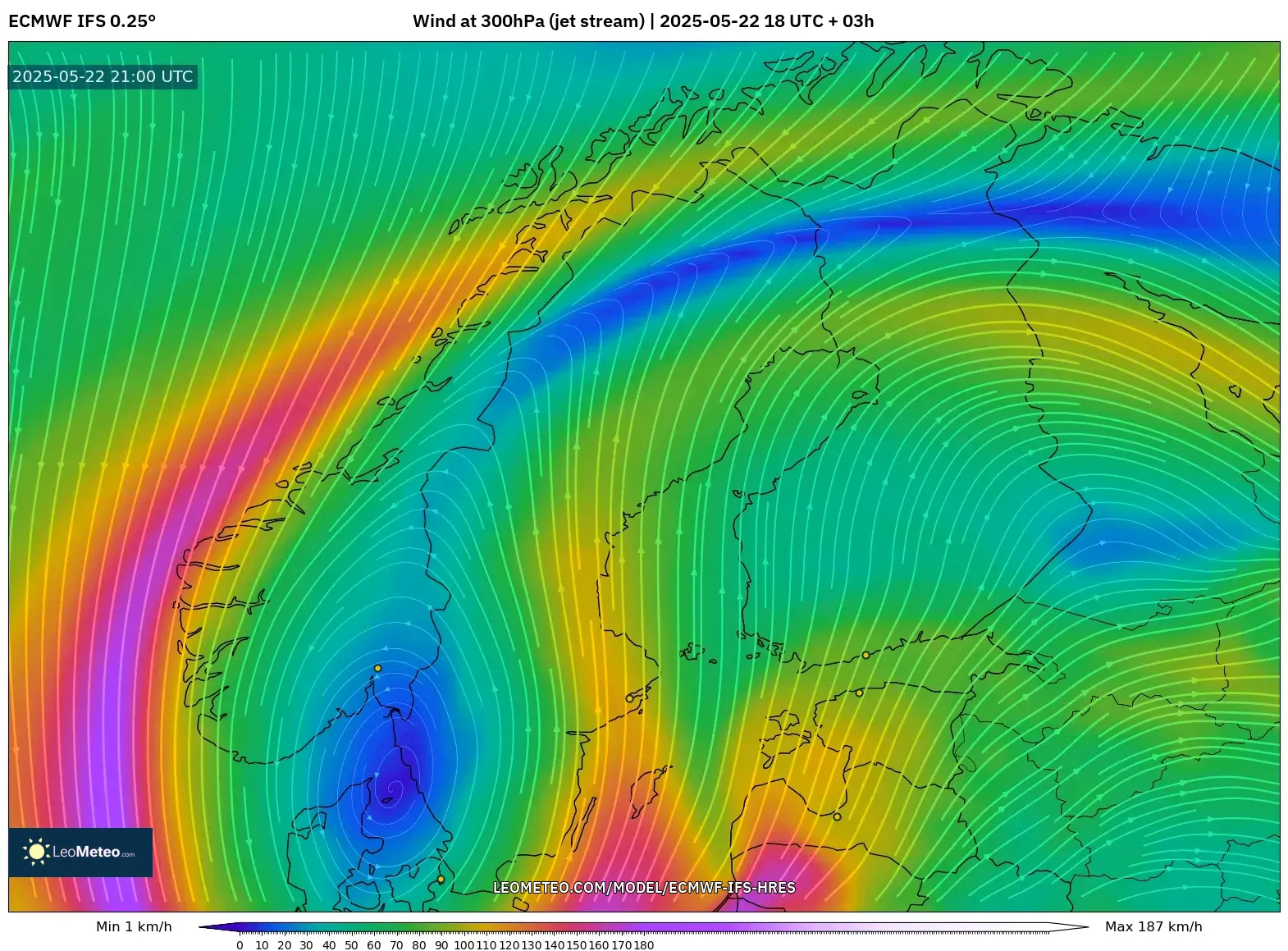ECMWF IFS 0.25° model - Scandinavia, Wind at 300hPa (jet stream) ECMWF IFS 0.25° model - Scandinavia, Wind at 300hPa (jet stream)