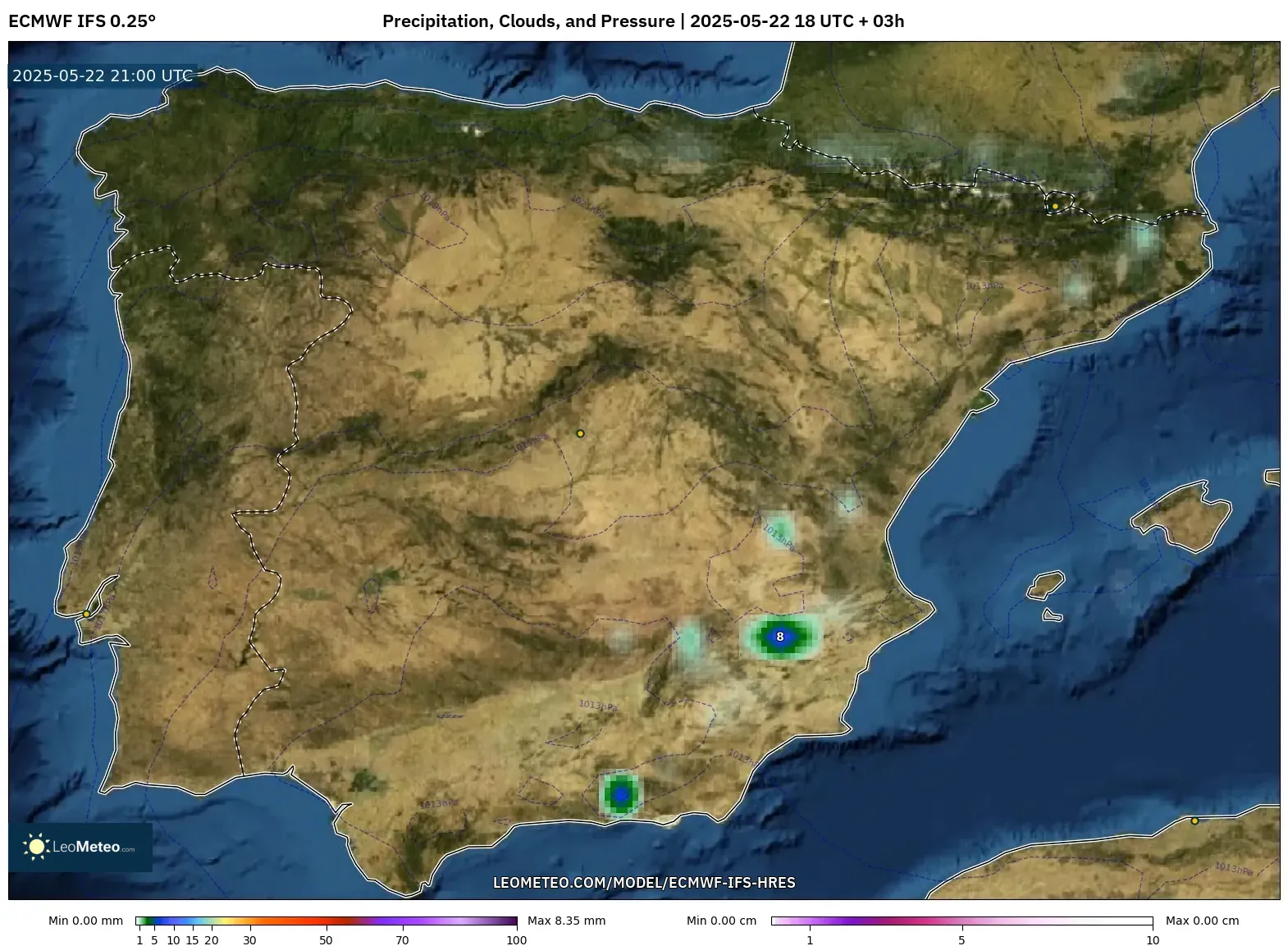 ECMWF IFS 0.25° model - Spain, Precipitation, Clouds, and Pressure ECMWF IFS 0.25° model - Spain, Precipitation, Clouds, and Pressure