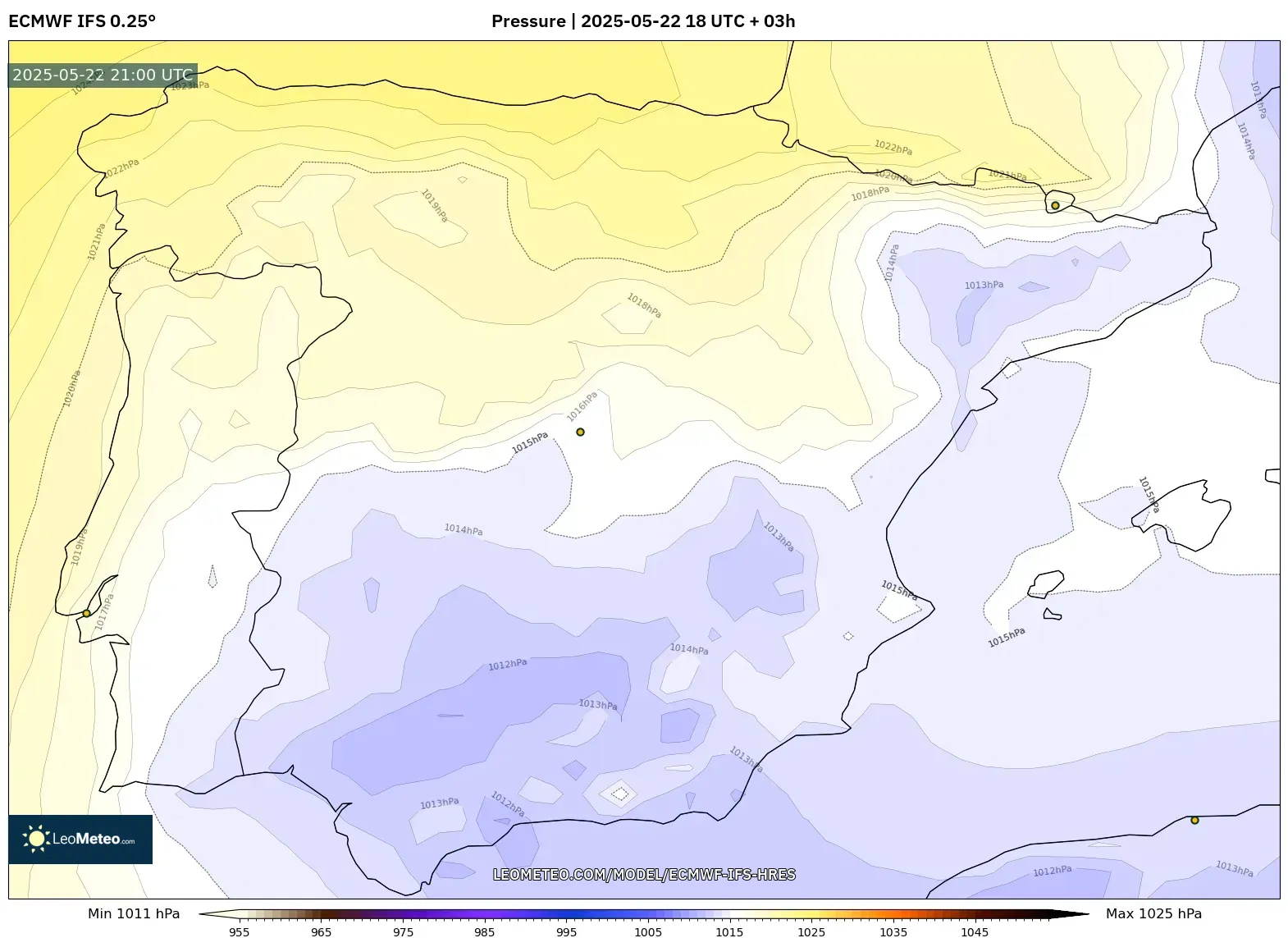 ECMWF IFS 0.25° model - Spain, Pressure ECMWF IFS 0.25° model - Spain, Pressure