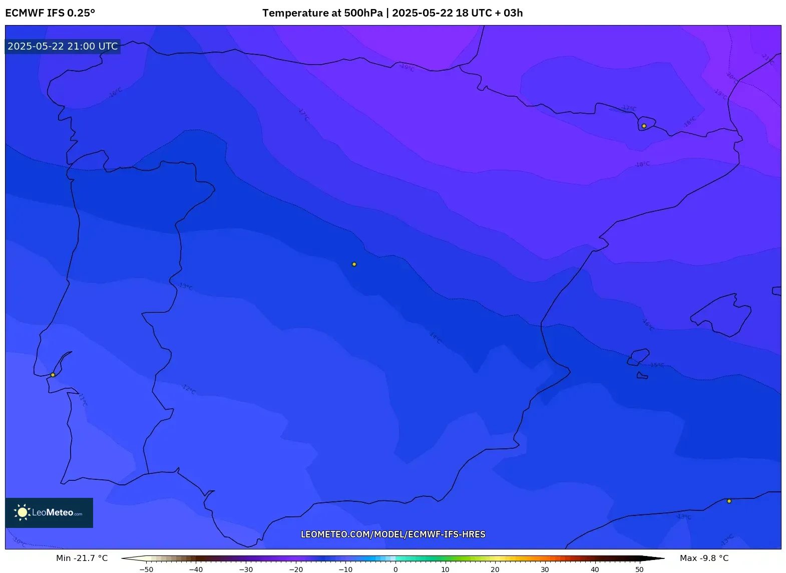 ECMWF IFS 0.25° model - Spain, Temperature at 500hPa ECMWF IFS 0.25° model - Spain, Temperature at 500hPa