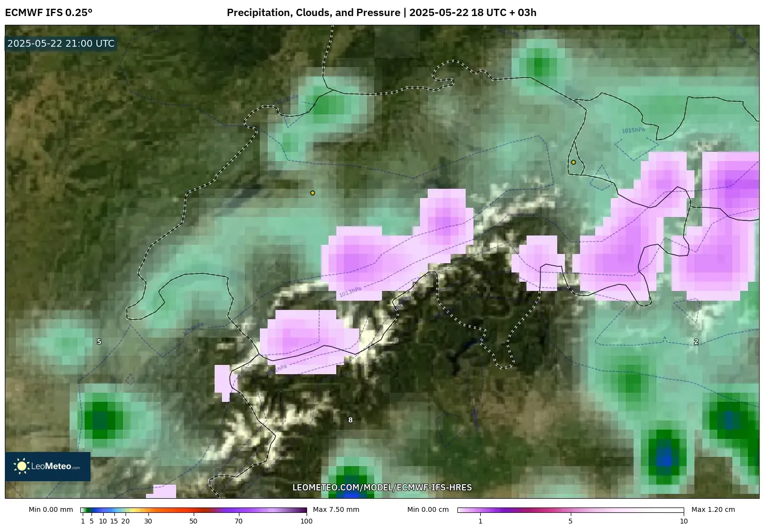 ECMWF IFS 0.25° model - Switzerland, Precipitation, Clouds, and Pressure ECMWF IFS 0.25° model - Switzerland, Precipitation, Clouds, and Pressure